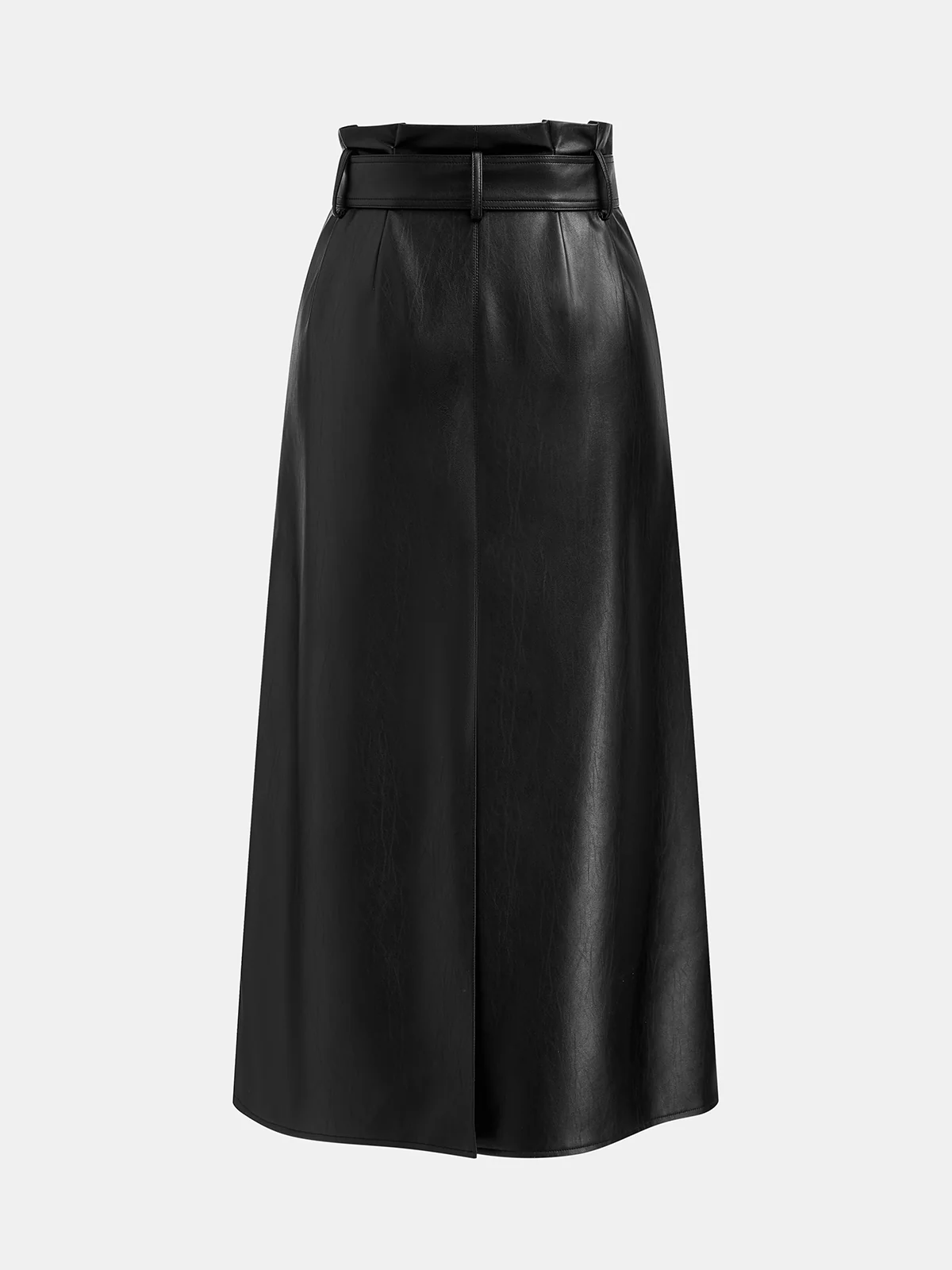 Belted Faux Leather Pleated Waist Maxi Skirt - Wholesalesil
