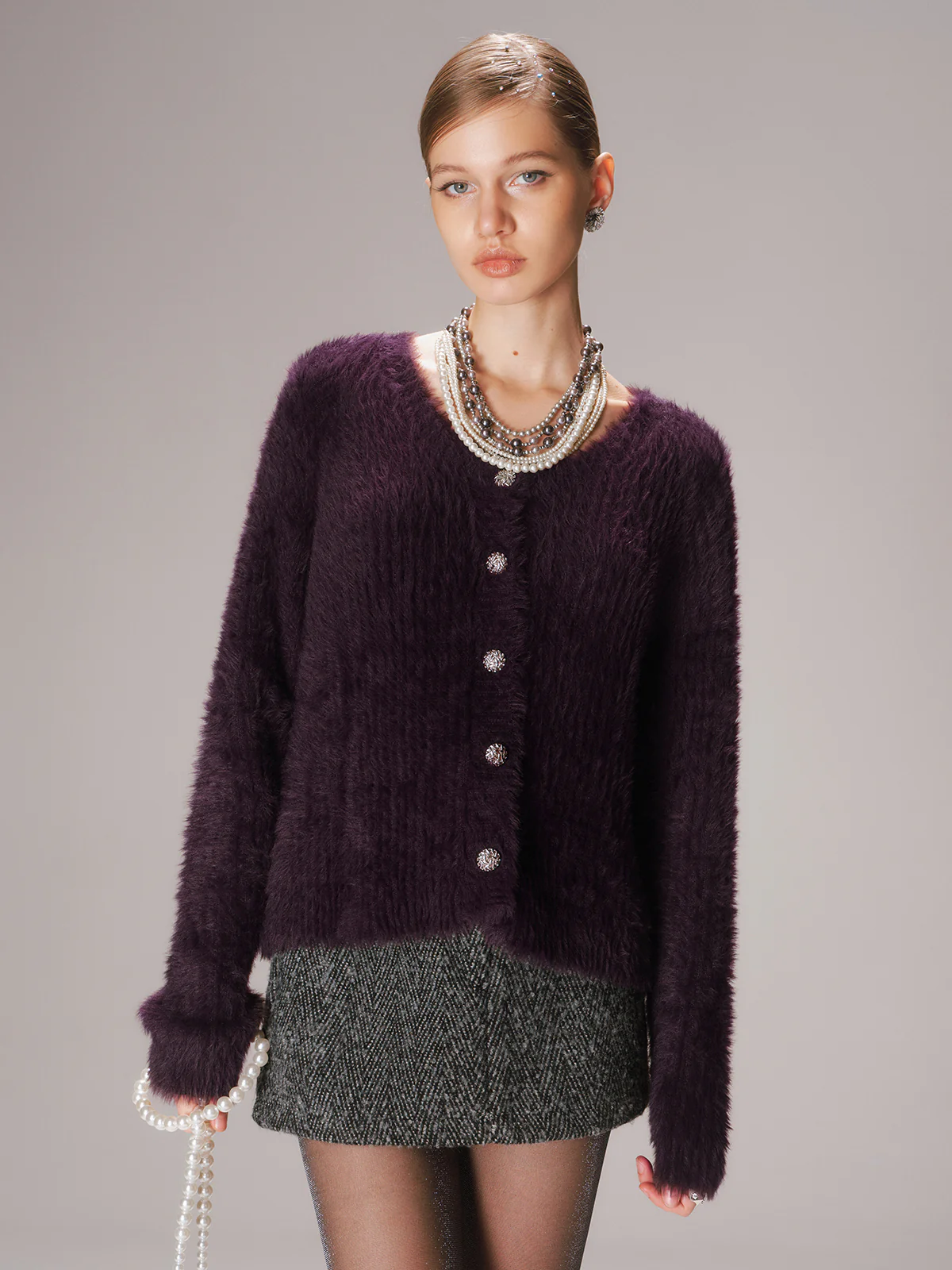 Button-Front Fuzzy Knit Cardigan - Wholesalesil