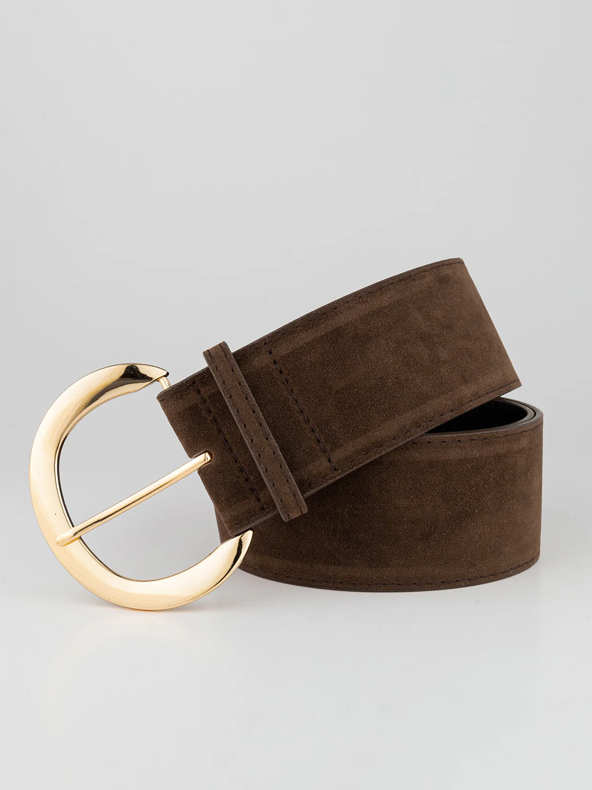 Gold Crescent Buckle Wide Suede Belt - Wholesalesil