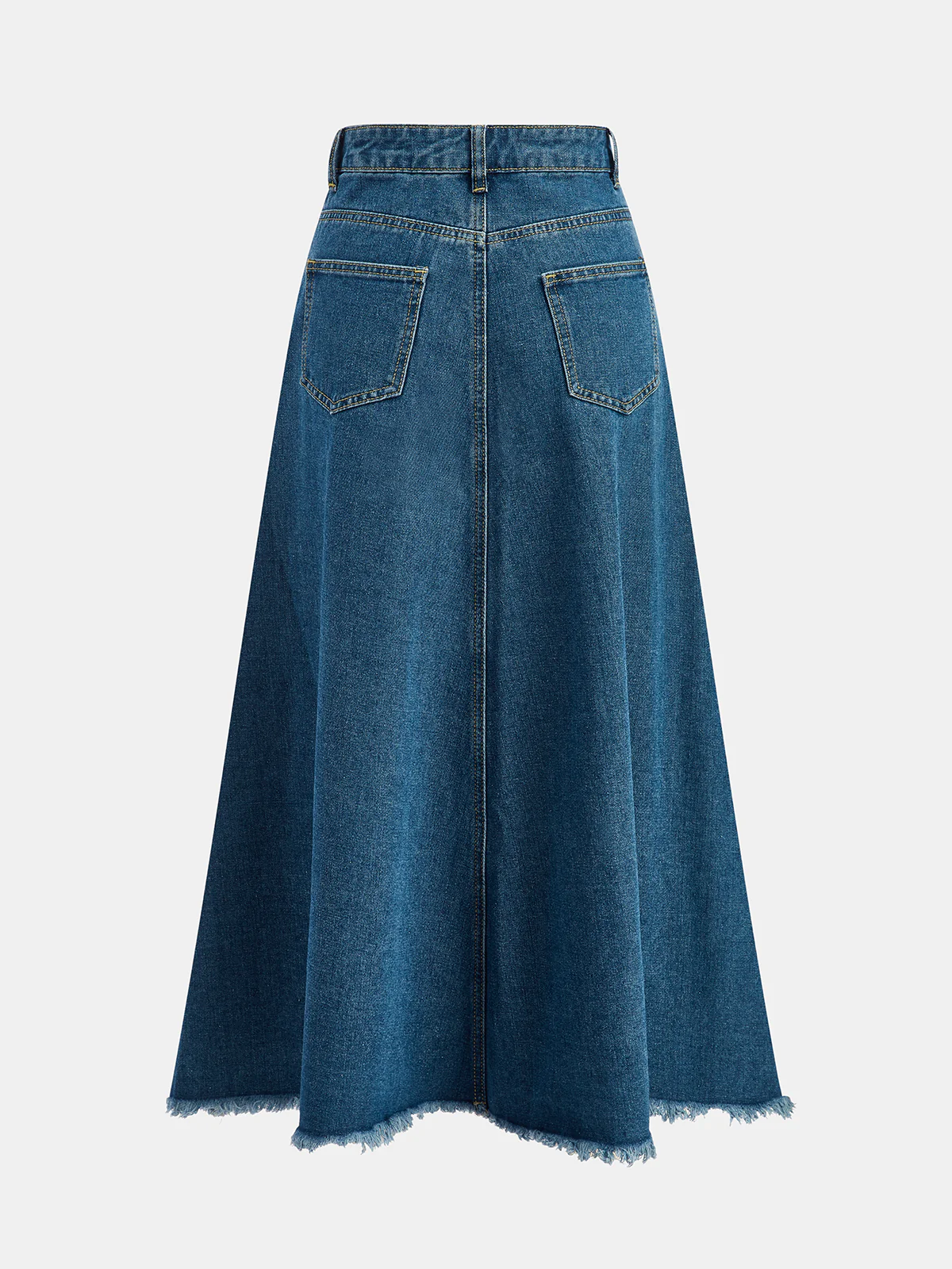 Frayed Hem Denim Midi Skirt - Wholesalesil