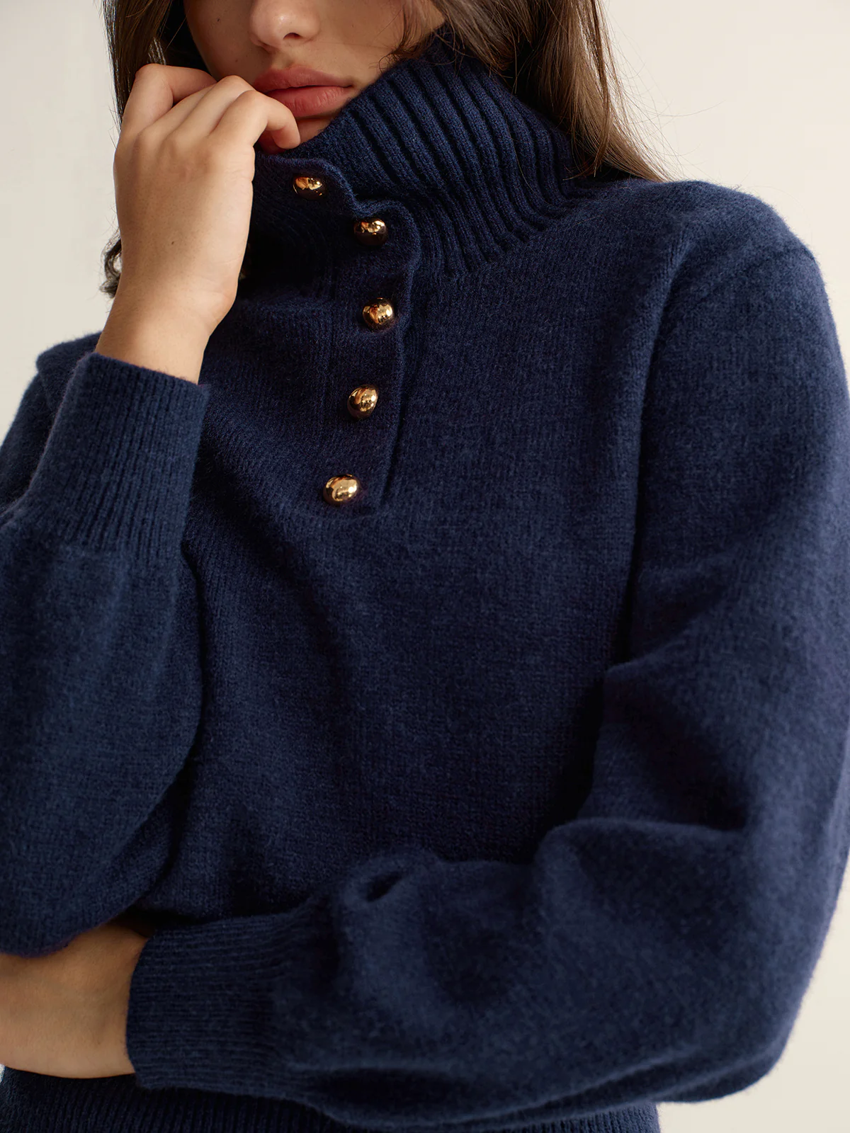 Metal Button Polo Sweater - Wholesalesil