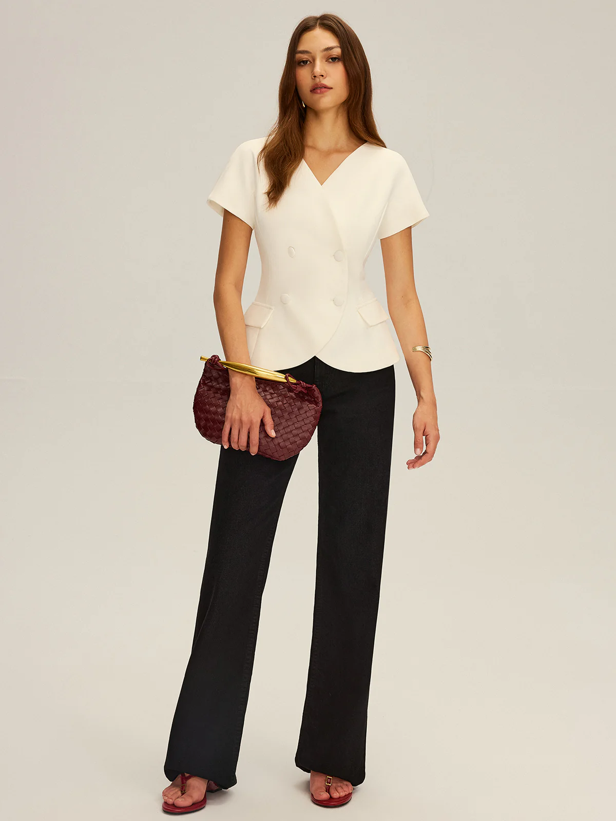 Double-Breasted Short-Sleeve Blazer - Wholesalesil