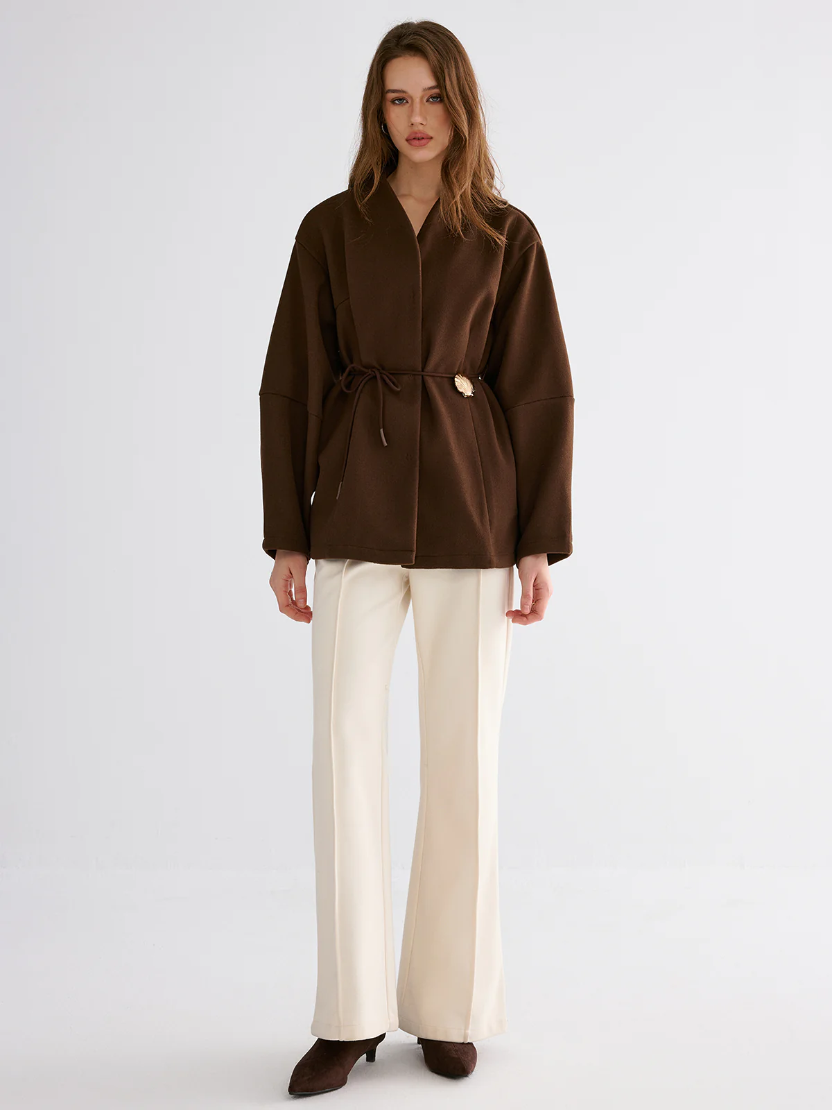 Shell Detail Tie-Waist Coat - Wholesalesil