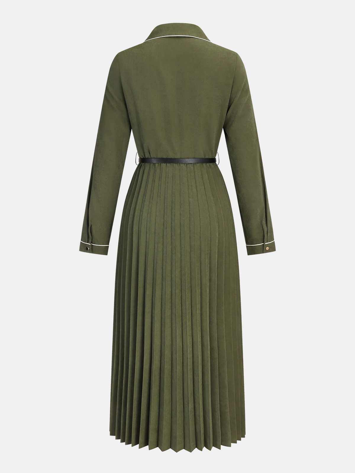 Contrast Piping Pleated Shirt Dress - Wholesalesil