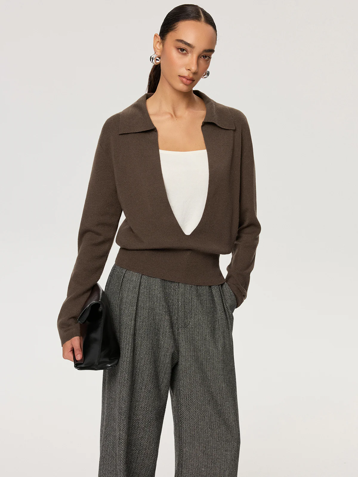 2 in 1 Color-Block Wool Blend Polo Collar Sweater - Wholesalesil