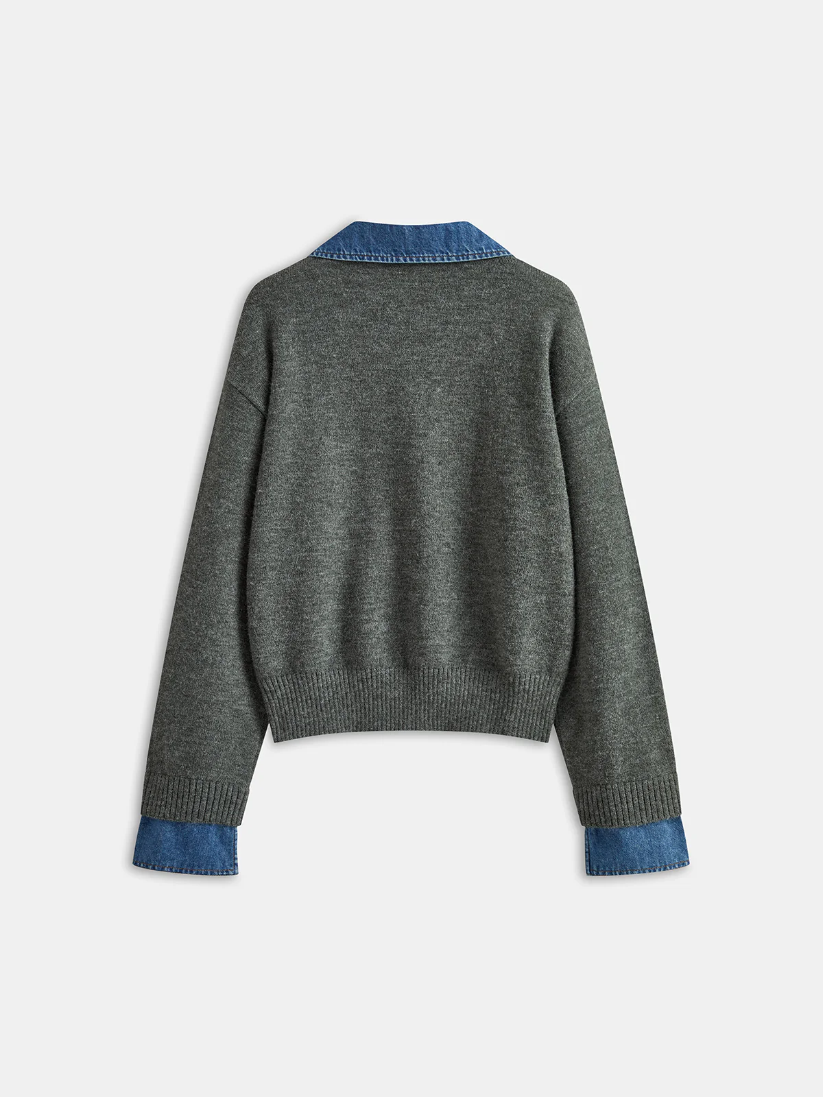 Denim Collar Knit Top - Wholesalesil