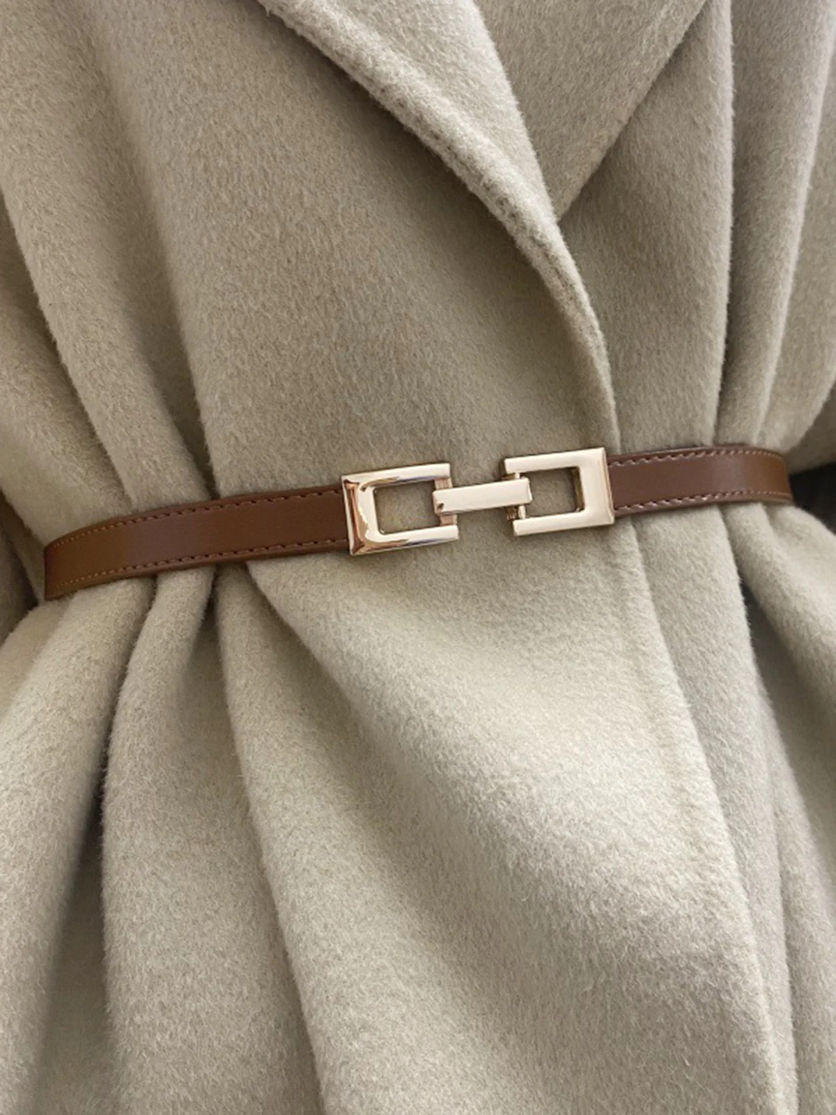 Square Buckle Slim Leather Belt - Wholesalesil