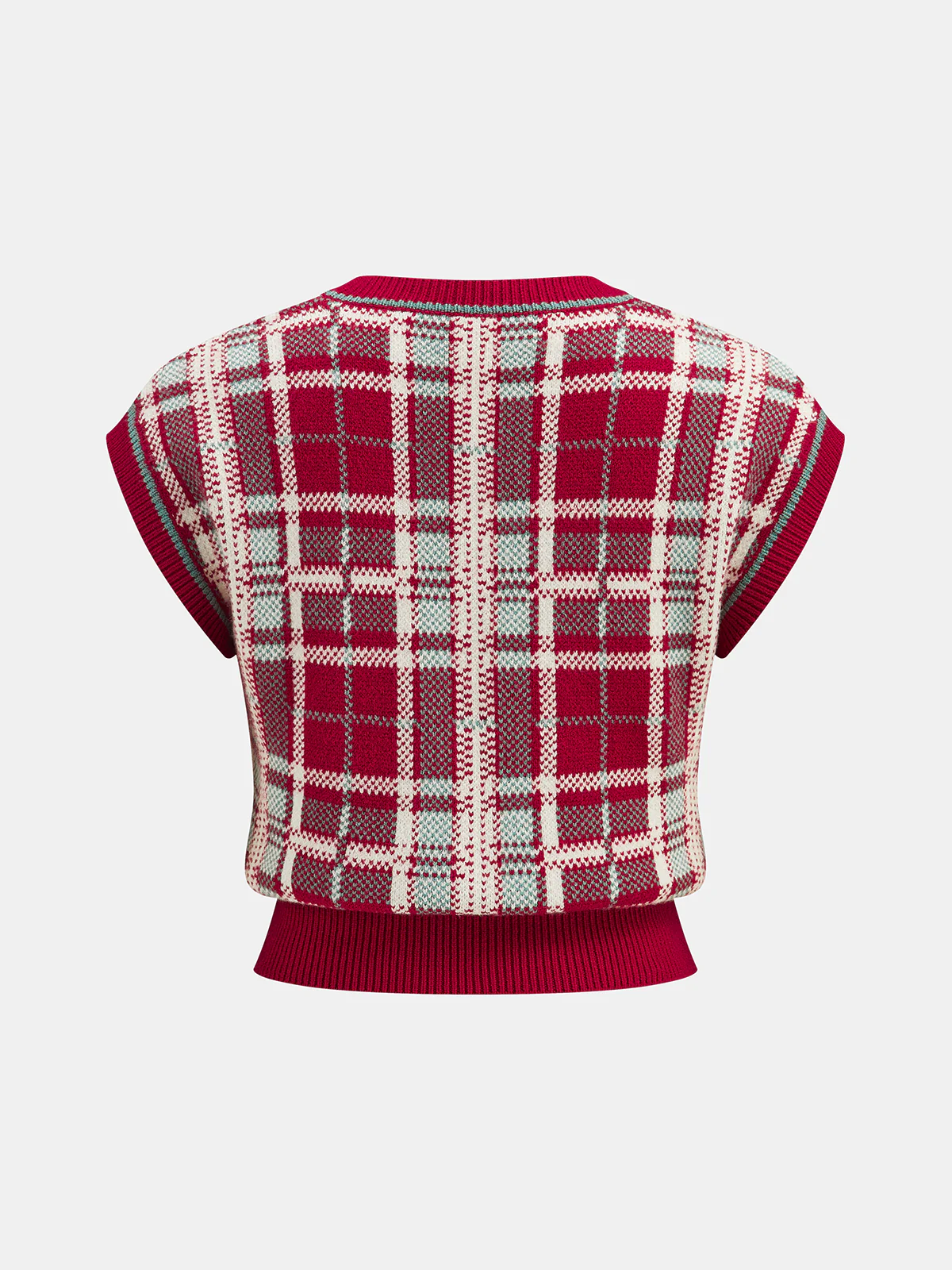 Cap Sleeve Plaid Knit Vest - Wholesalesil