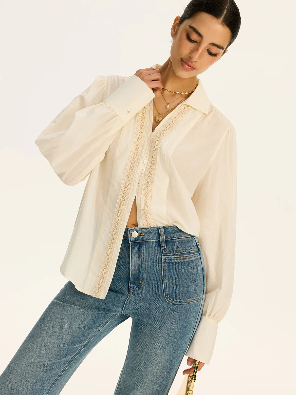 Lace-Trimmed Cotton Shirt - Wholesalesil