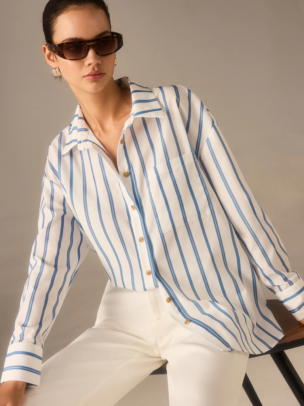 Oversized Striped Button Shirt - Wholesalesil
