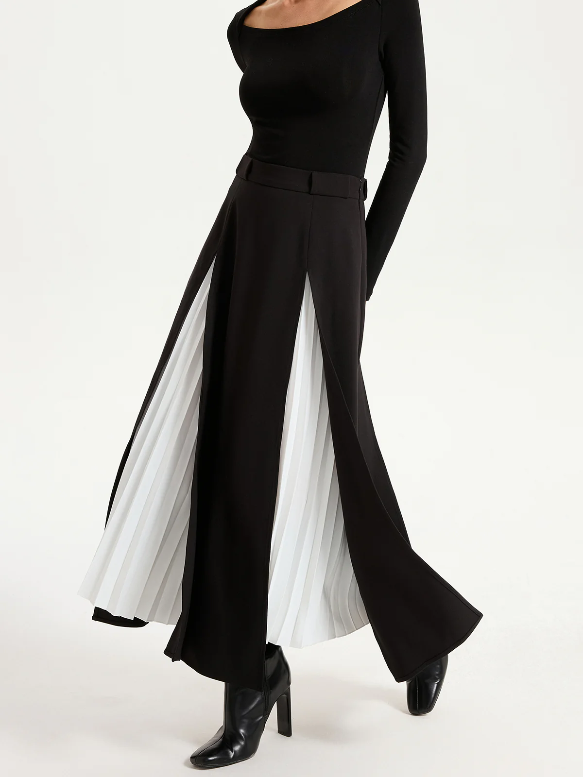 Contrast Pleated Maxi Skirts - Wholesalesil