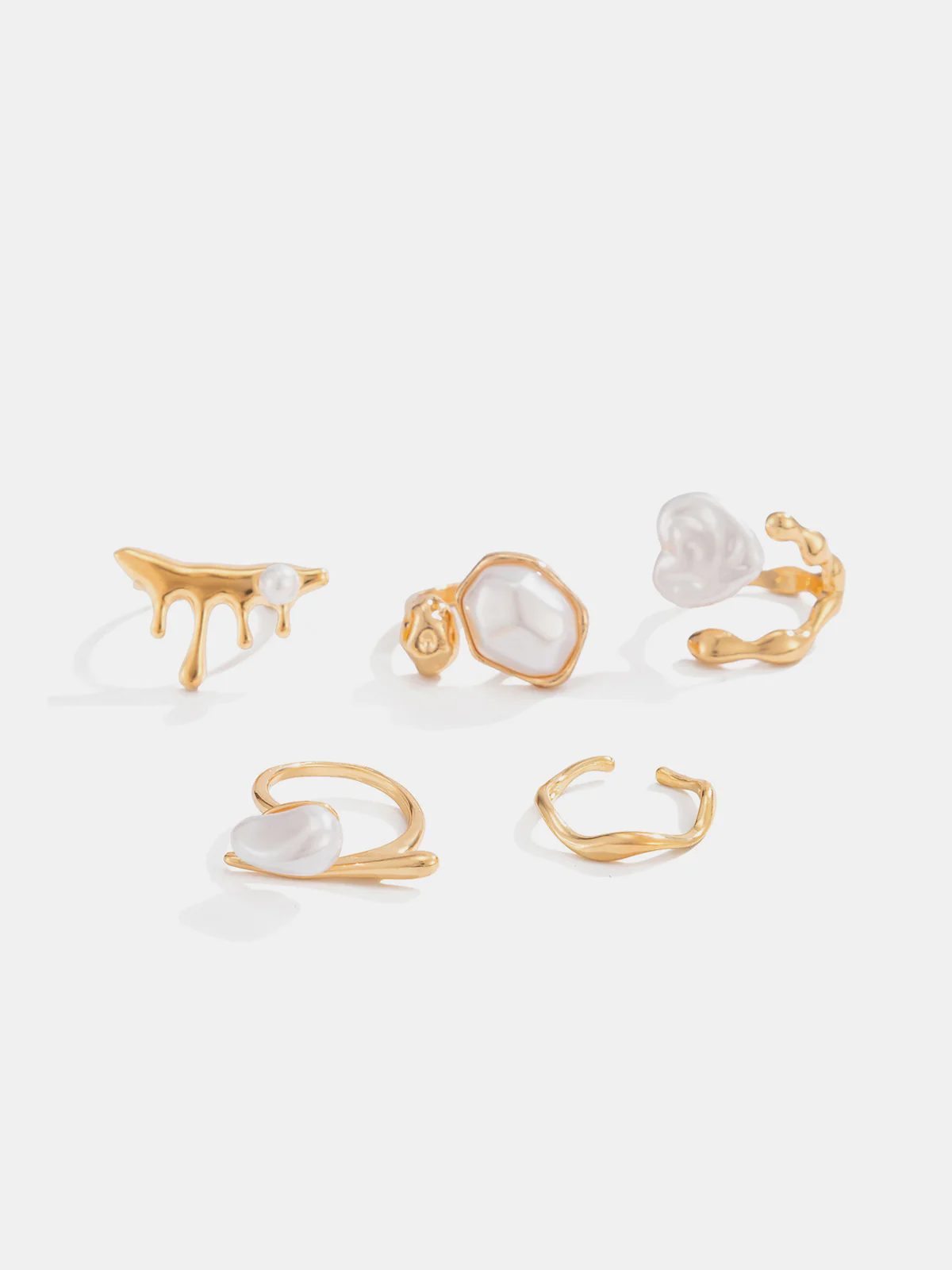 5pcs Golden Irregular Pearl Ring Set - Wholesalesil