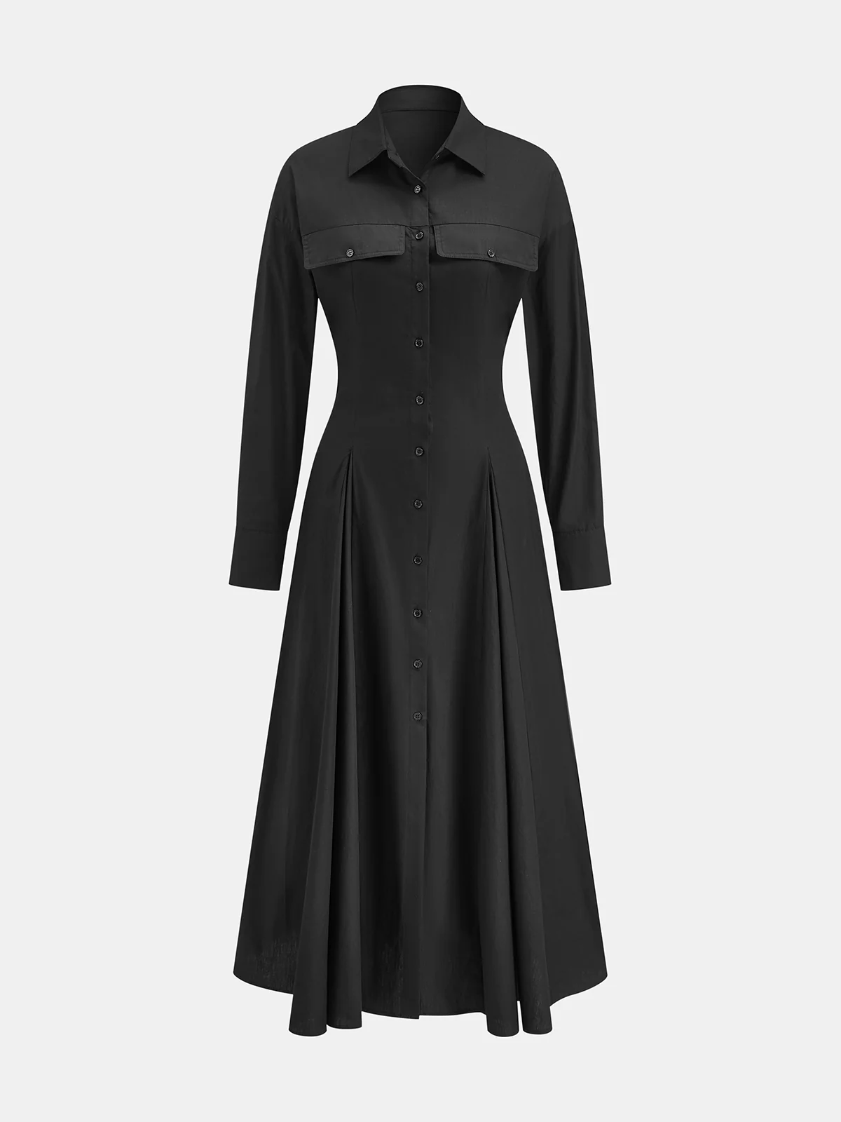 Pleated Button Front Shirt Dress - Wholesalesil