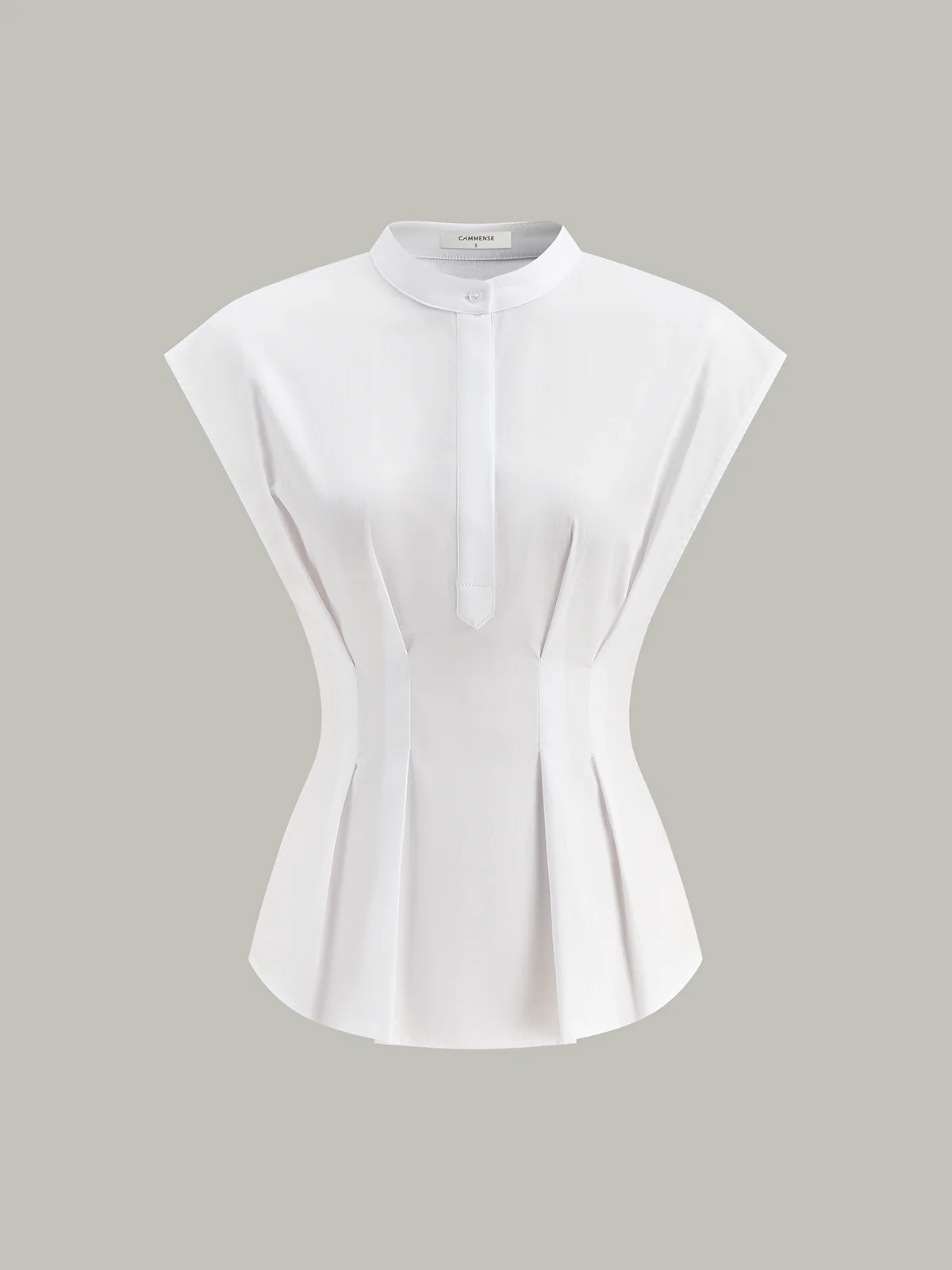 Mandarin-Collar Cap-Sleeve Peplum Shirt - Wholesalesil