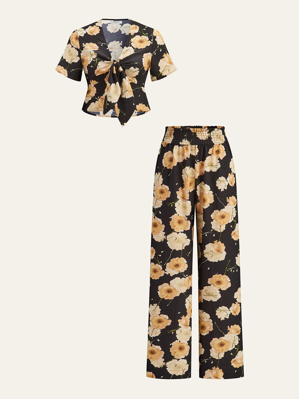 Floral Print Knotted Blouse - Wholesalesil