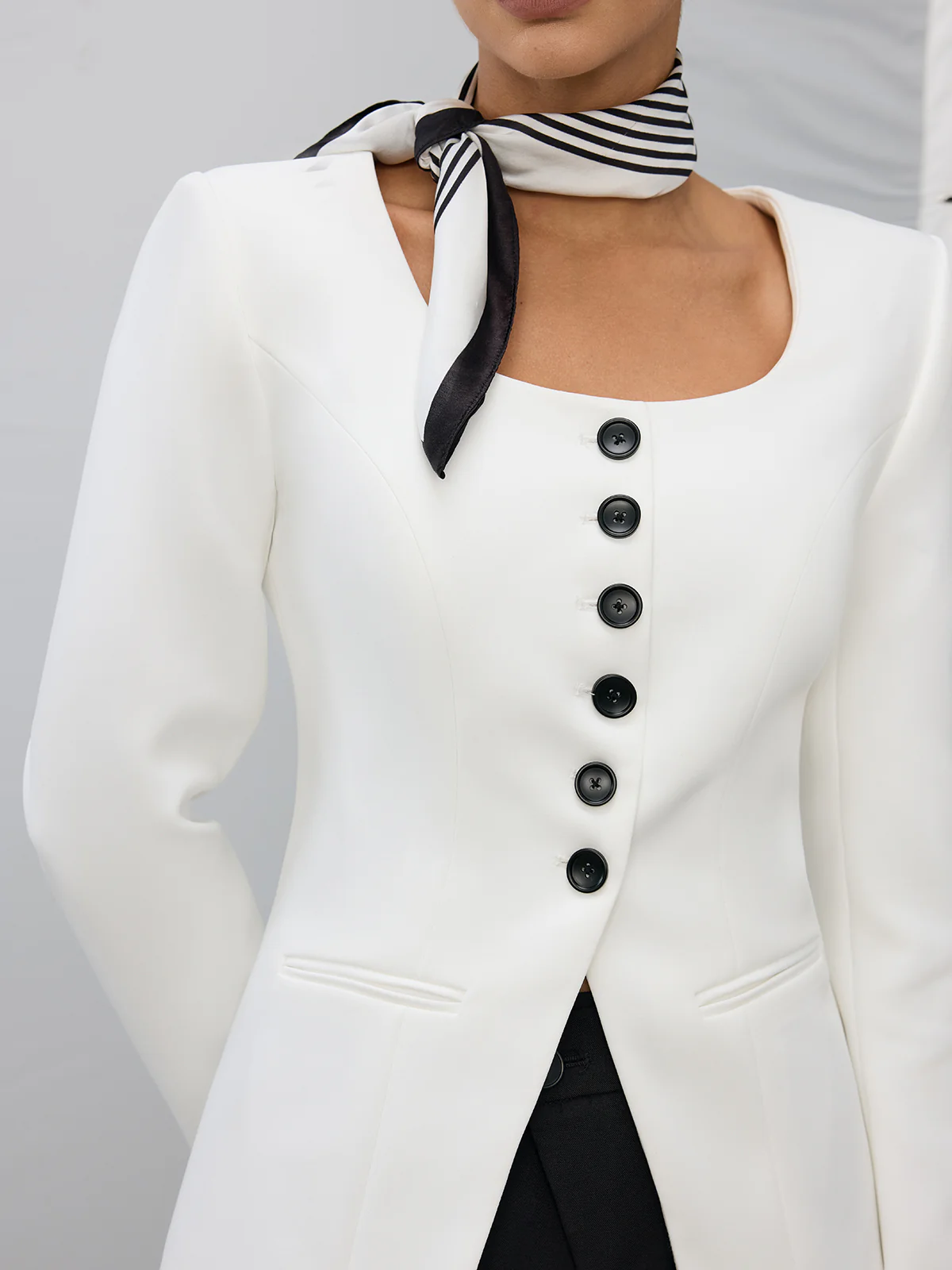 Square Neck Button Blazer - Wholesalesil