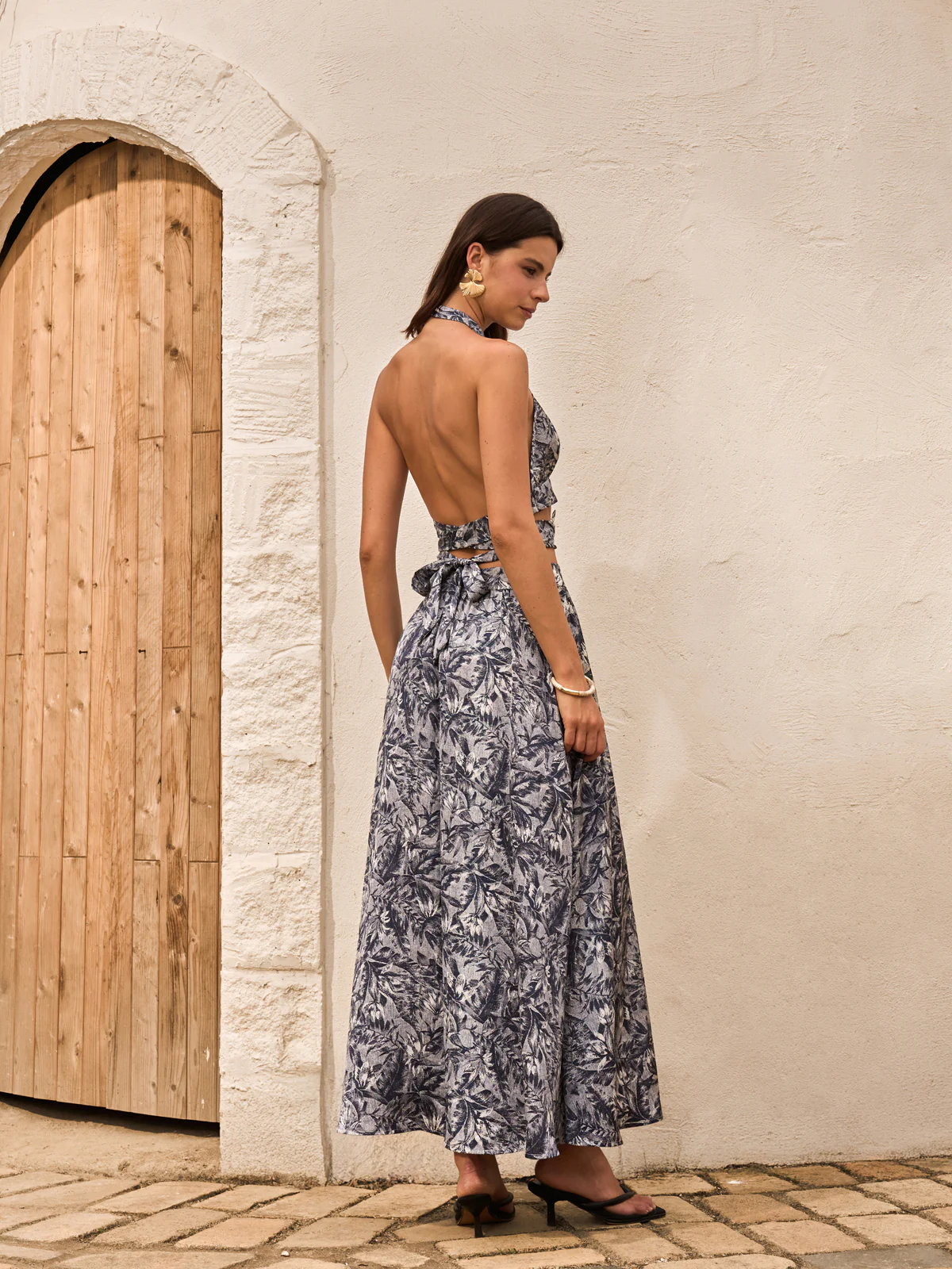 Printed Halter Backless Skirt Set With Tie-Back - Wholesalesil
