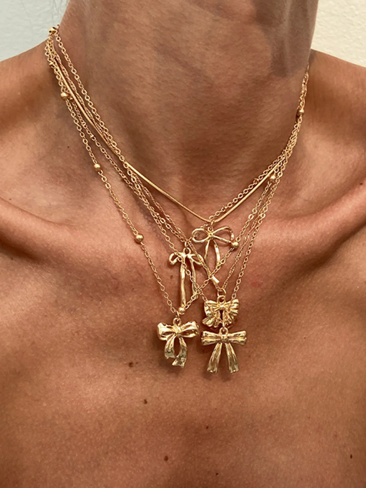 5pcs Bow Charm Necklace Set - Wholesalesil