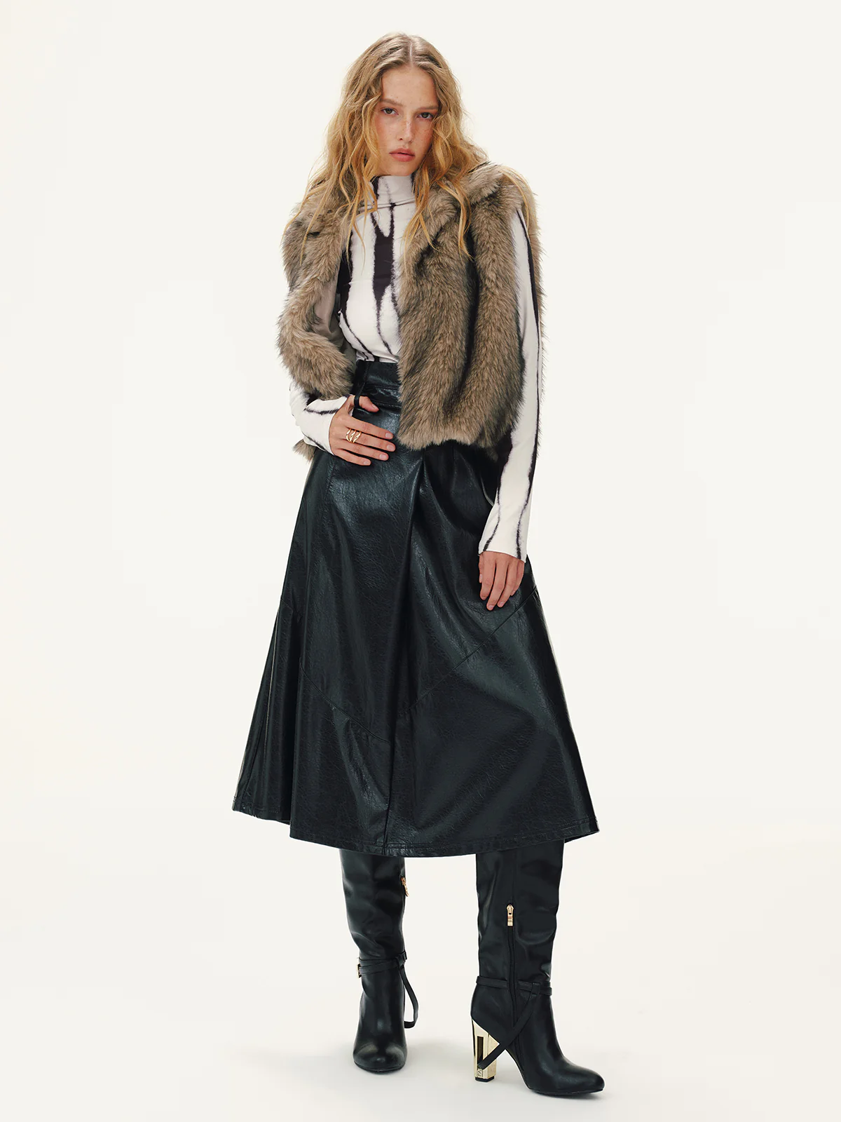 Zebra Print Turtleneck Long-Sleeve Top - Wholesalesil