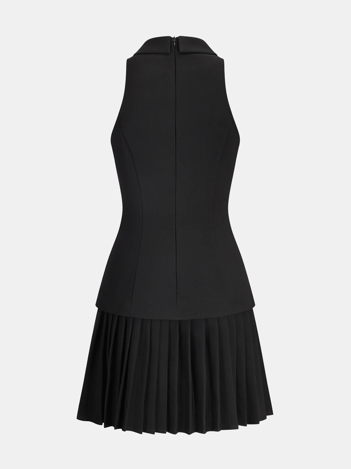 Pleated Panel Collared Sleeveless Mini Dress - Wholesalesil