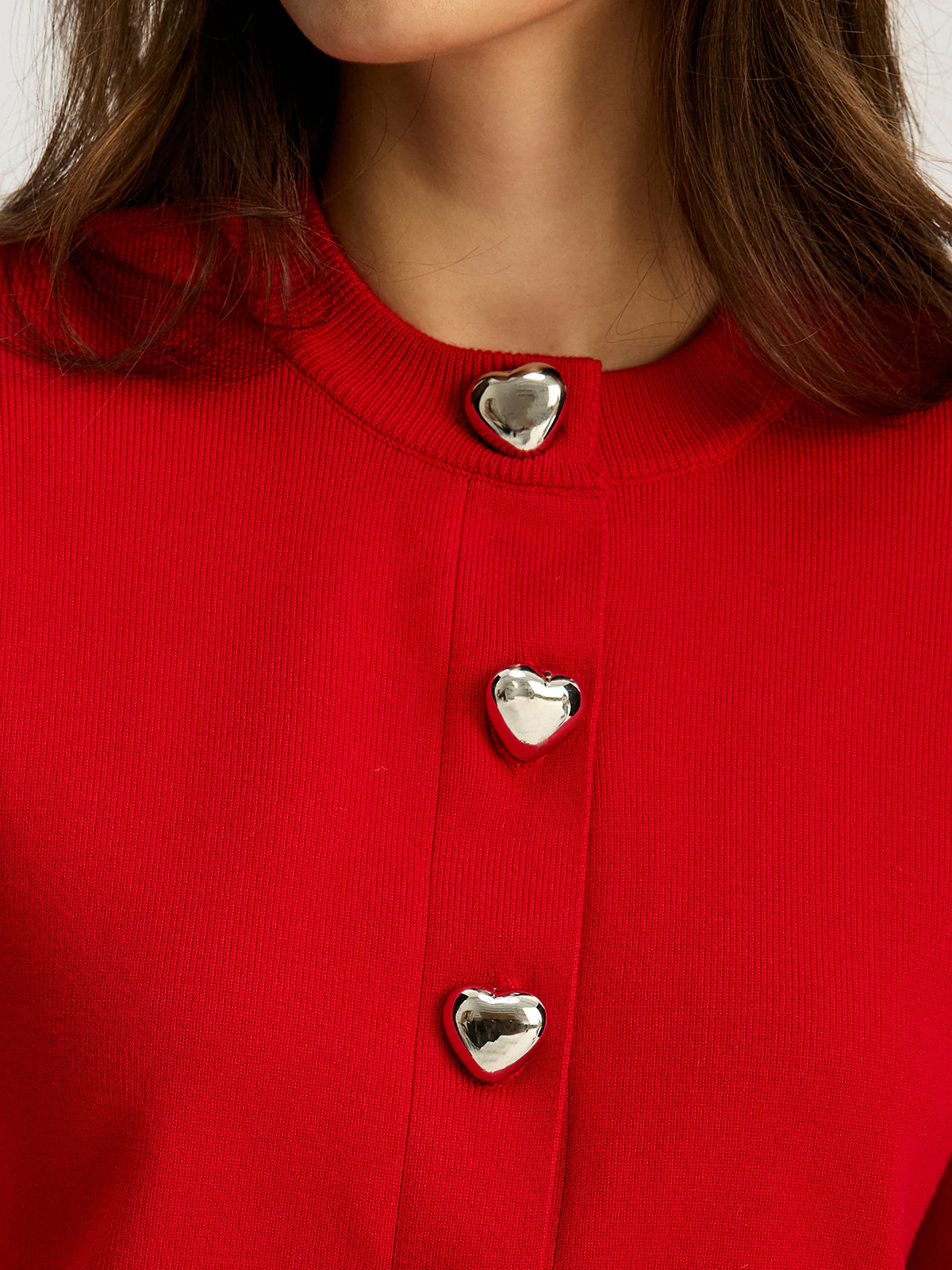 Heart Shape Button Sweater - Wholesalesil