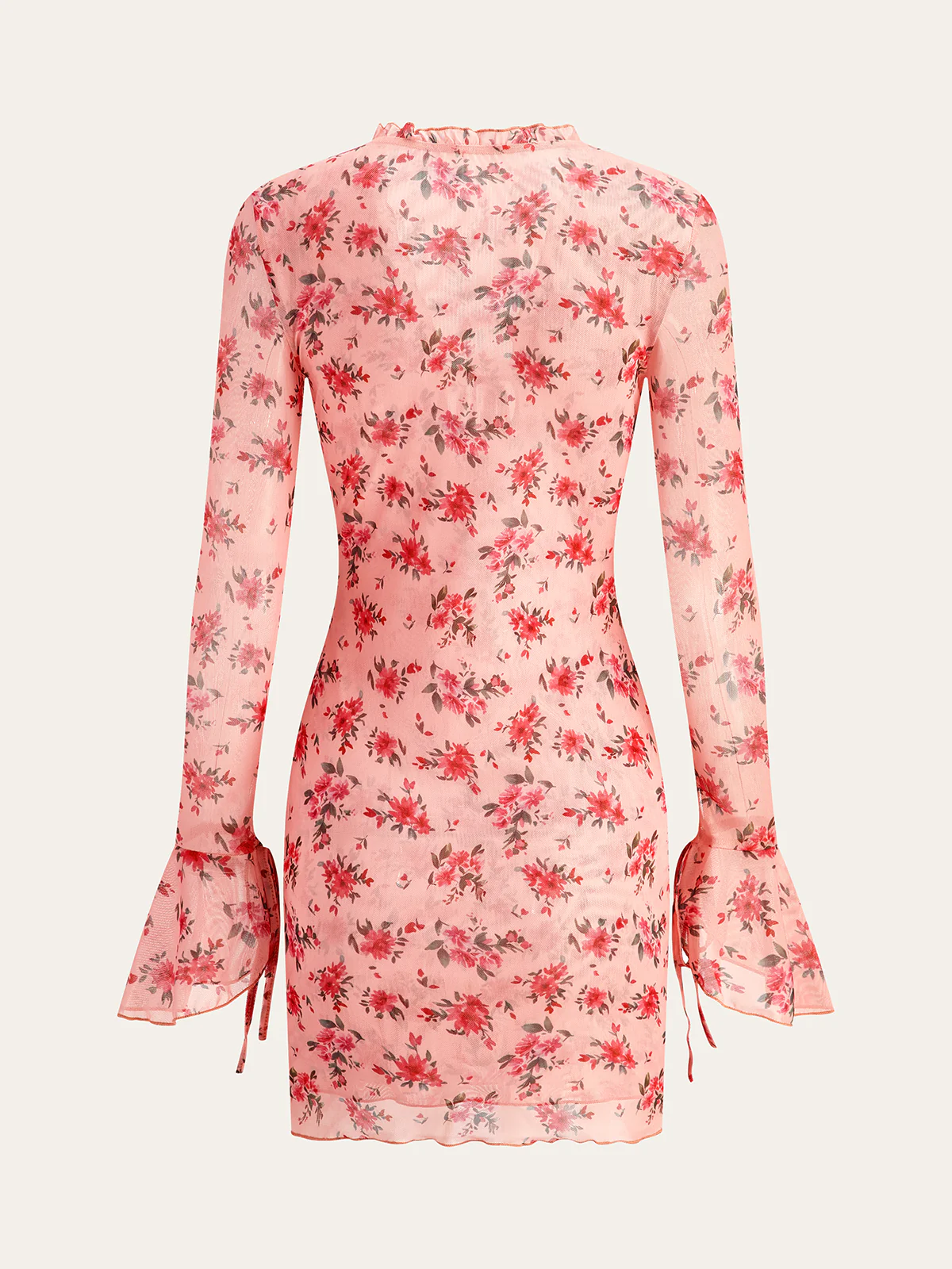 Semi-Sheer Printed Deep V Dress - Wholesalesil