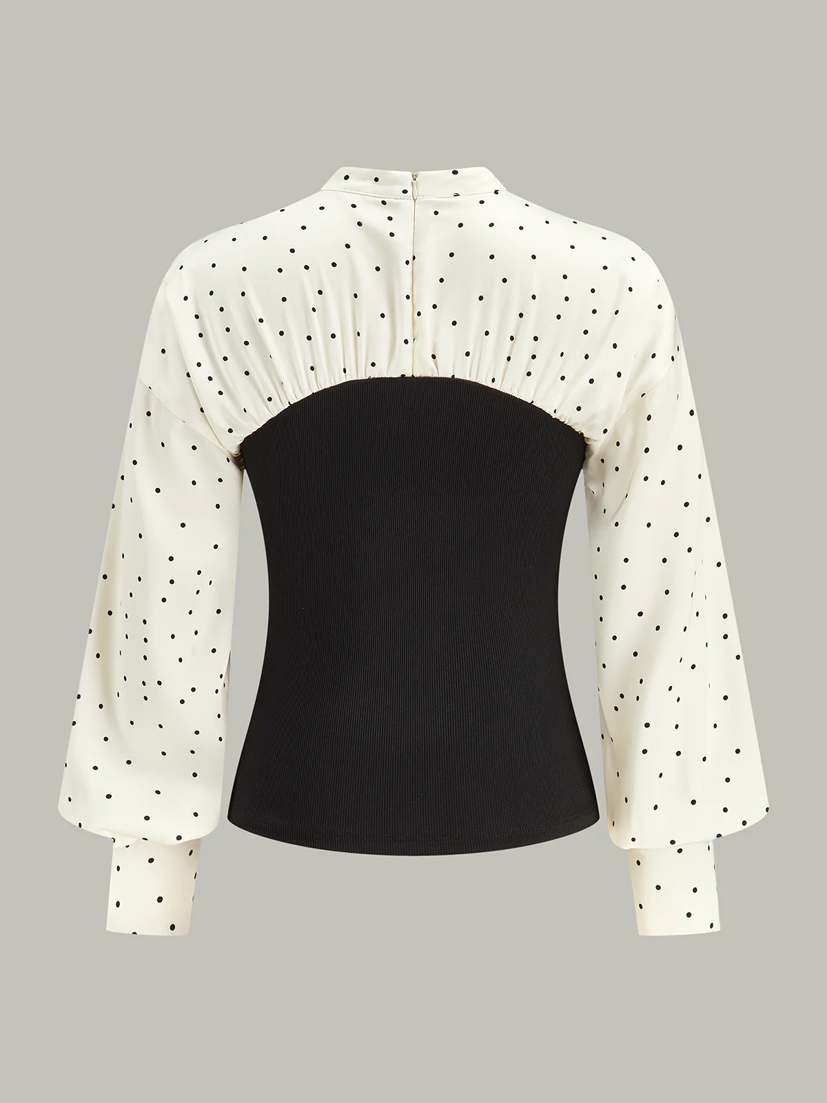 Polka Dot Panel Mock Neck Top - Wholesalesil