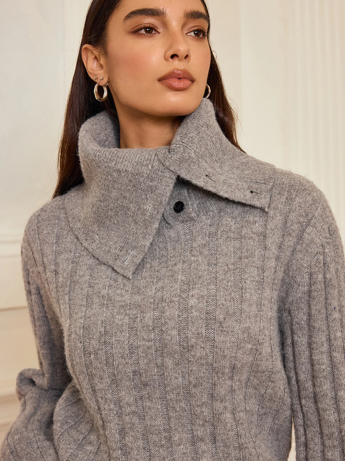 Lapel Collar Wool-Blend Sweater - Wholesalesil