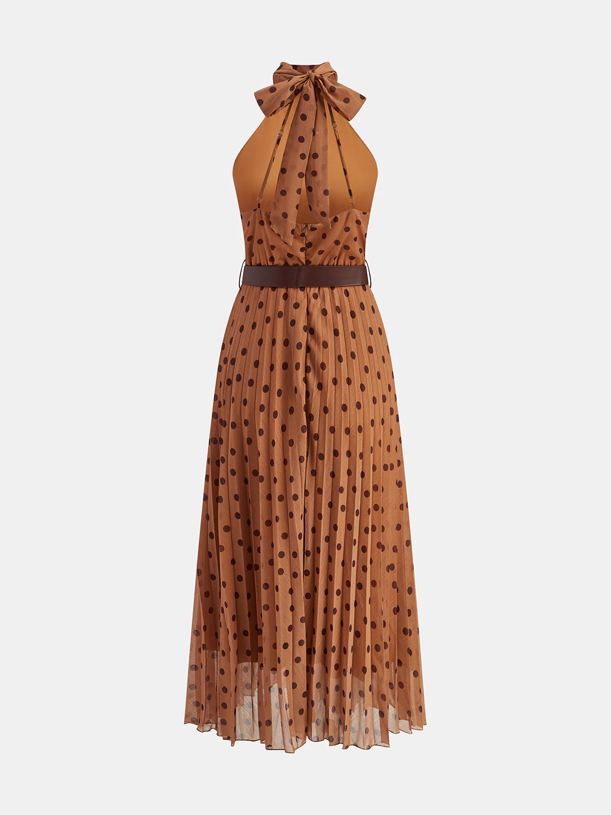 Halter Neck Polka Dot Dress with Belt - Wholesalesil