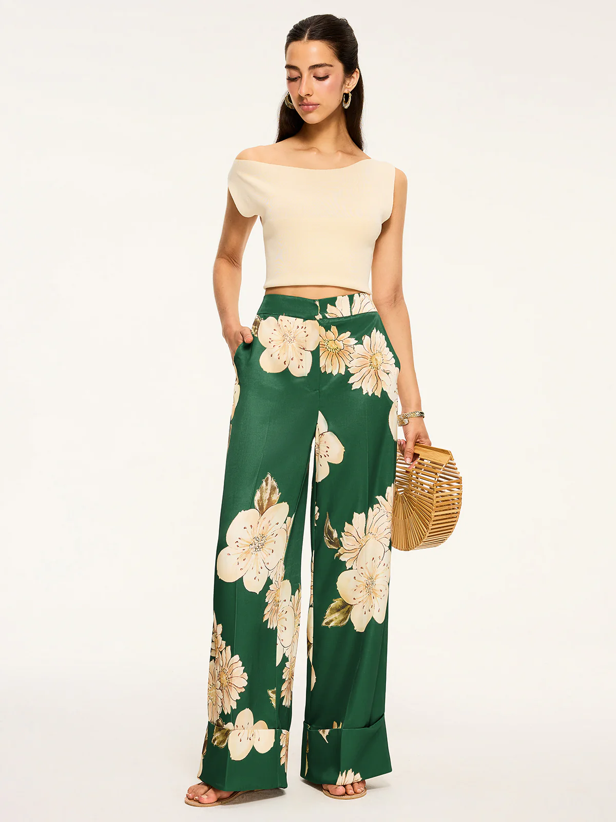 Floral Print Wide-Leg Pants - Wholesalesil