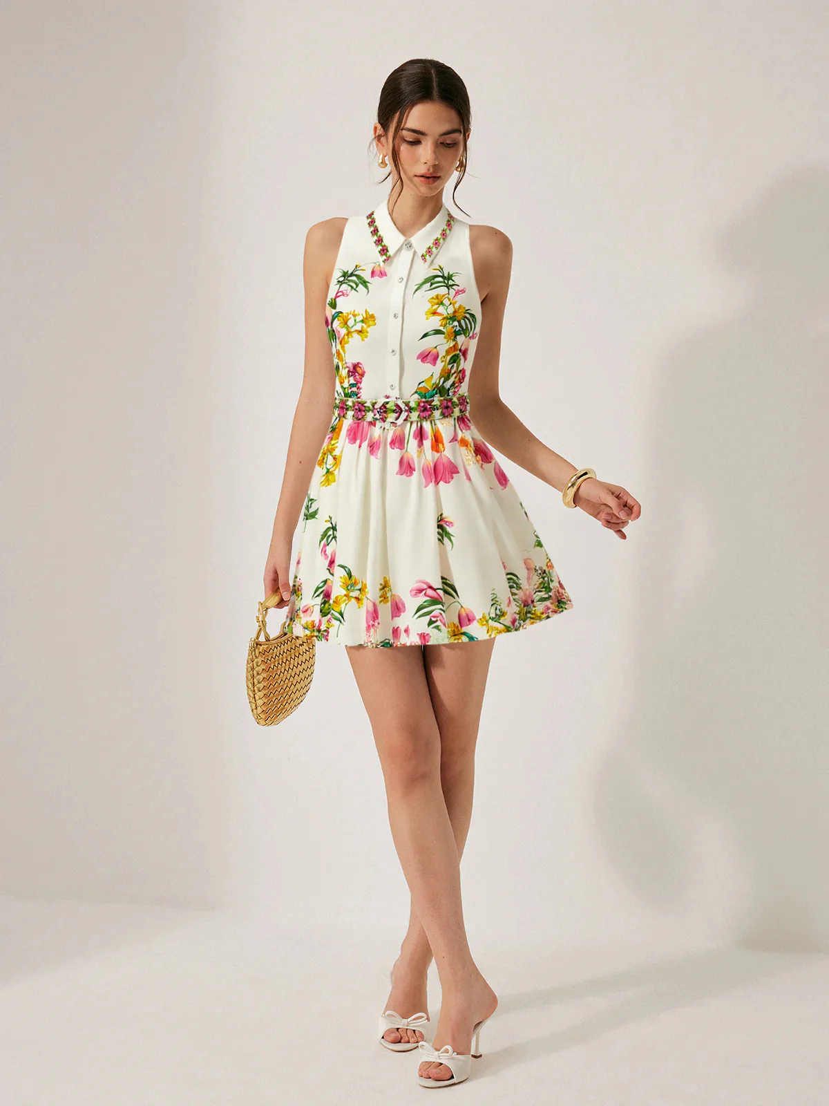 Floral Print Belted Mini Dress - Wholesalesil