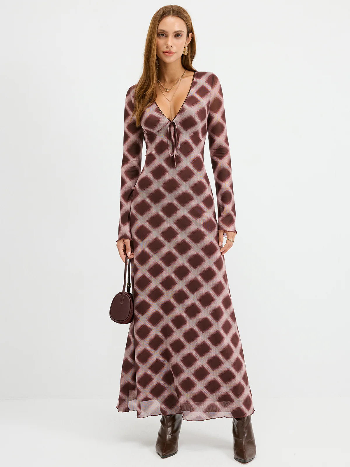 Checkered Mesh Maxi Dress - Wholesalesil