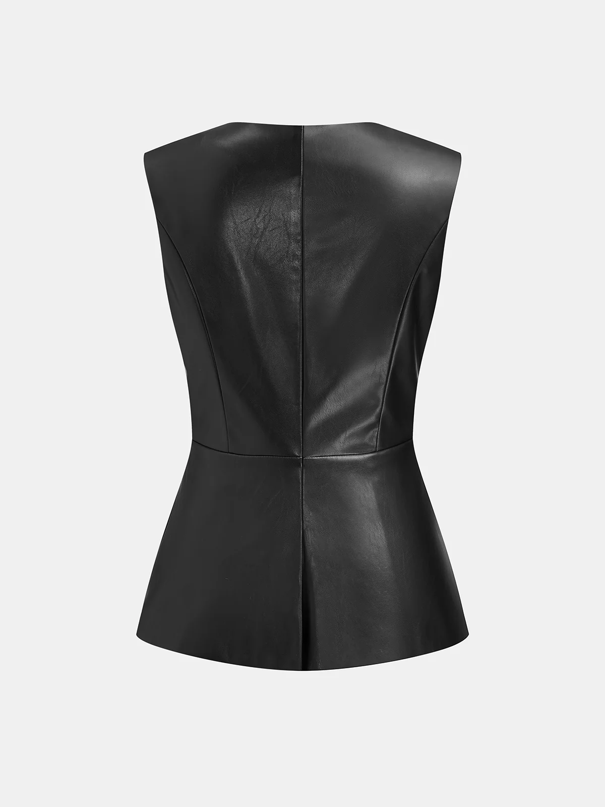 Metal Button Faux Leather Sleeveless Vest - Wholesalesil