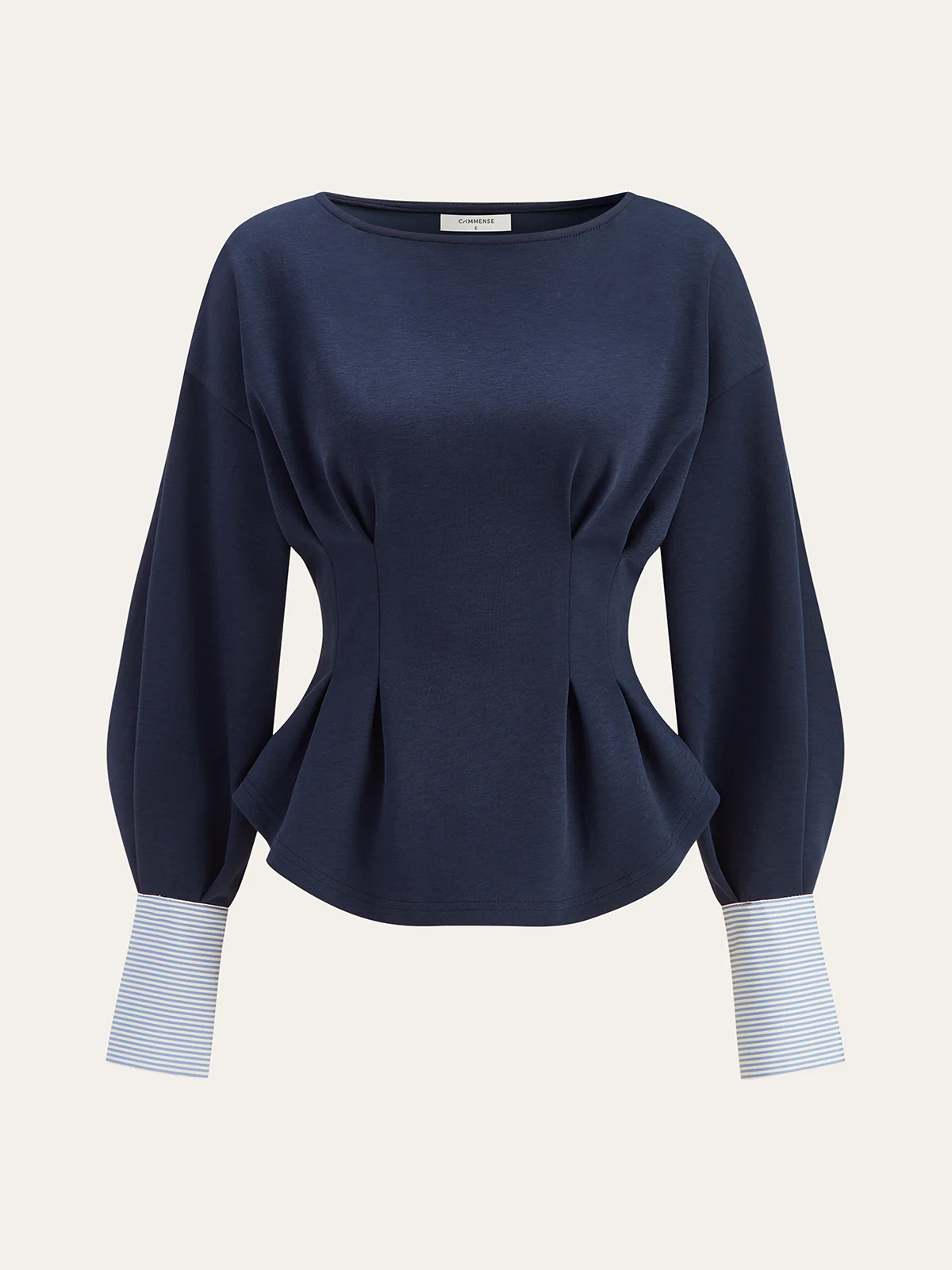 Round Neck Balloon Sleeve Peplum Sweatshirt - Wholesalesil