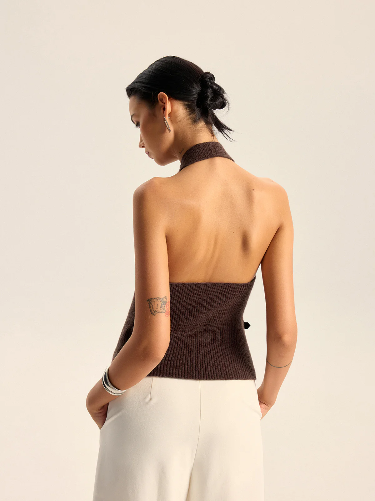 Halter Neck Backless Knit Top - Wholesalesil