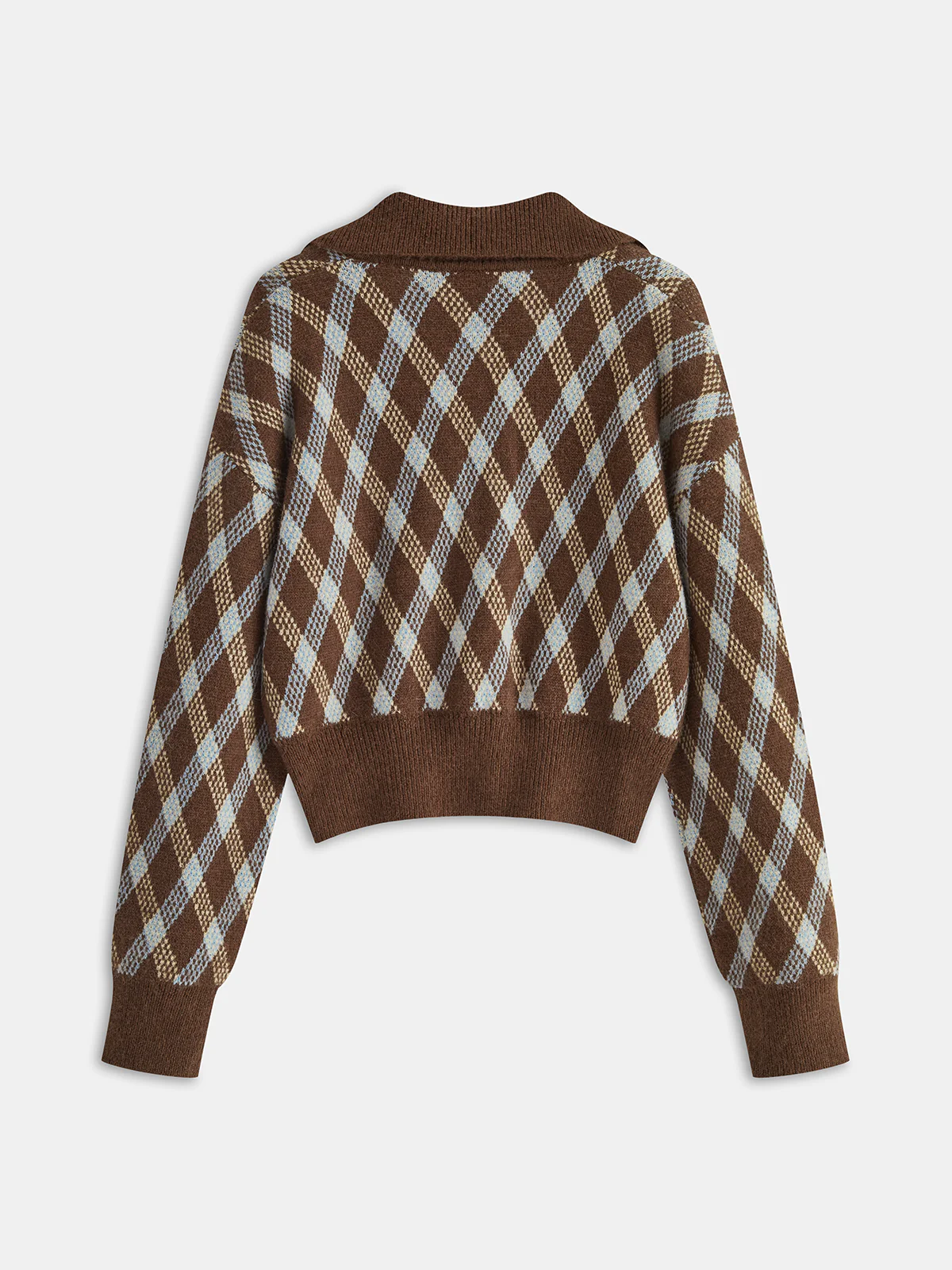 Argyle Patterned Collared Knit Sweater - Wholesalesil