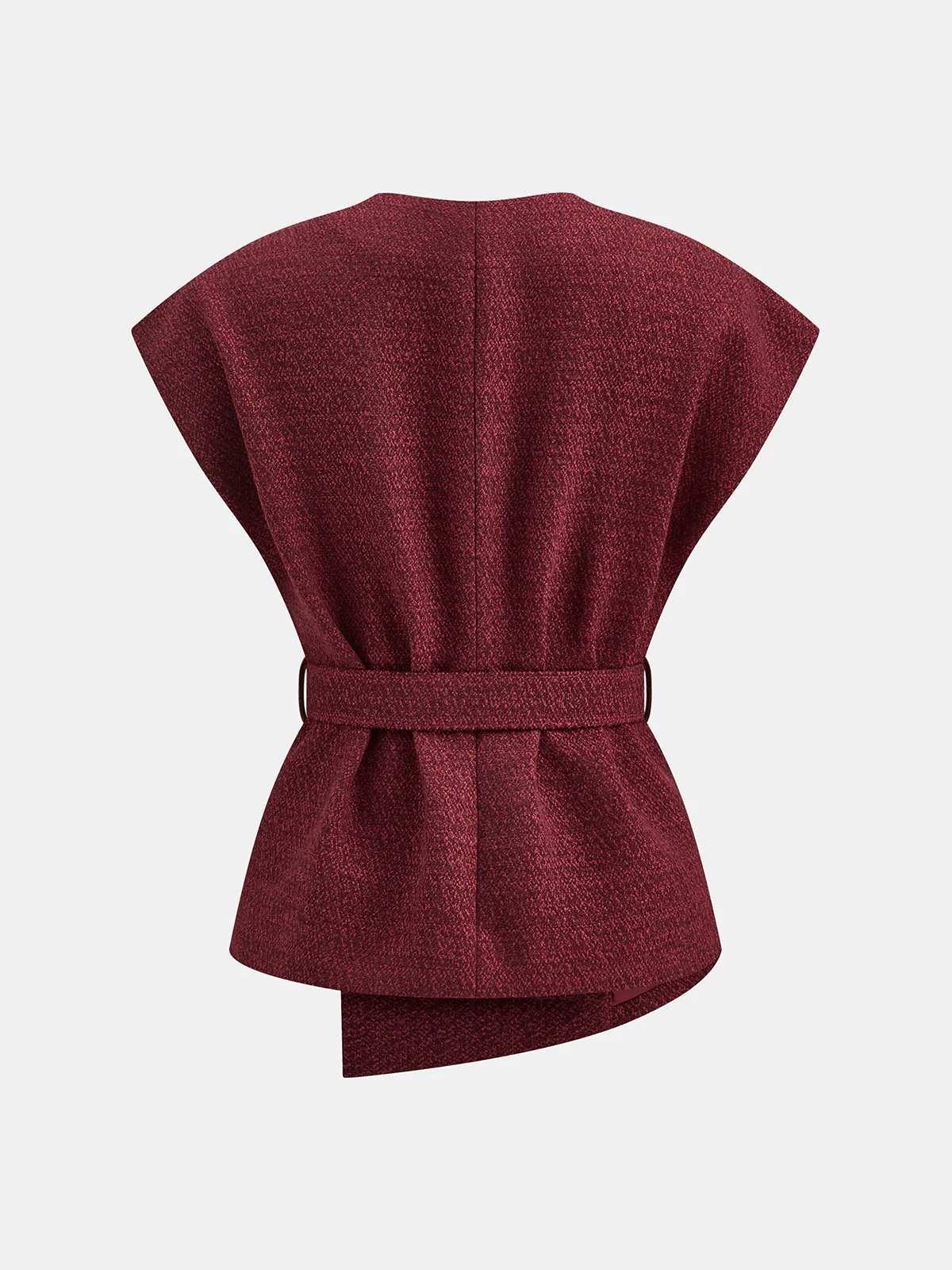 Belted Asymmetric Cap Sleeve V-Neck Vest - Wholesalesil