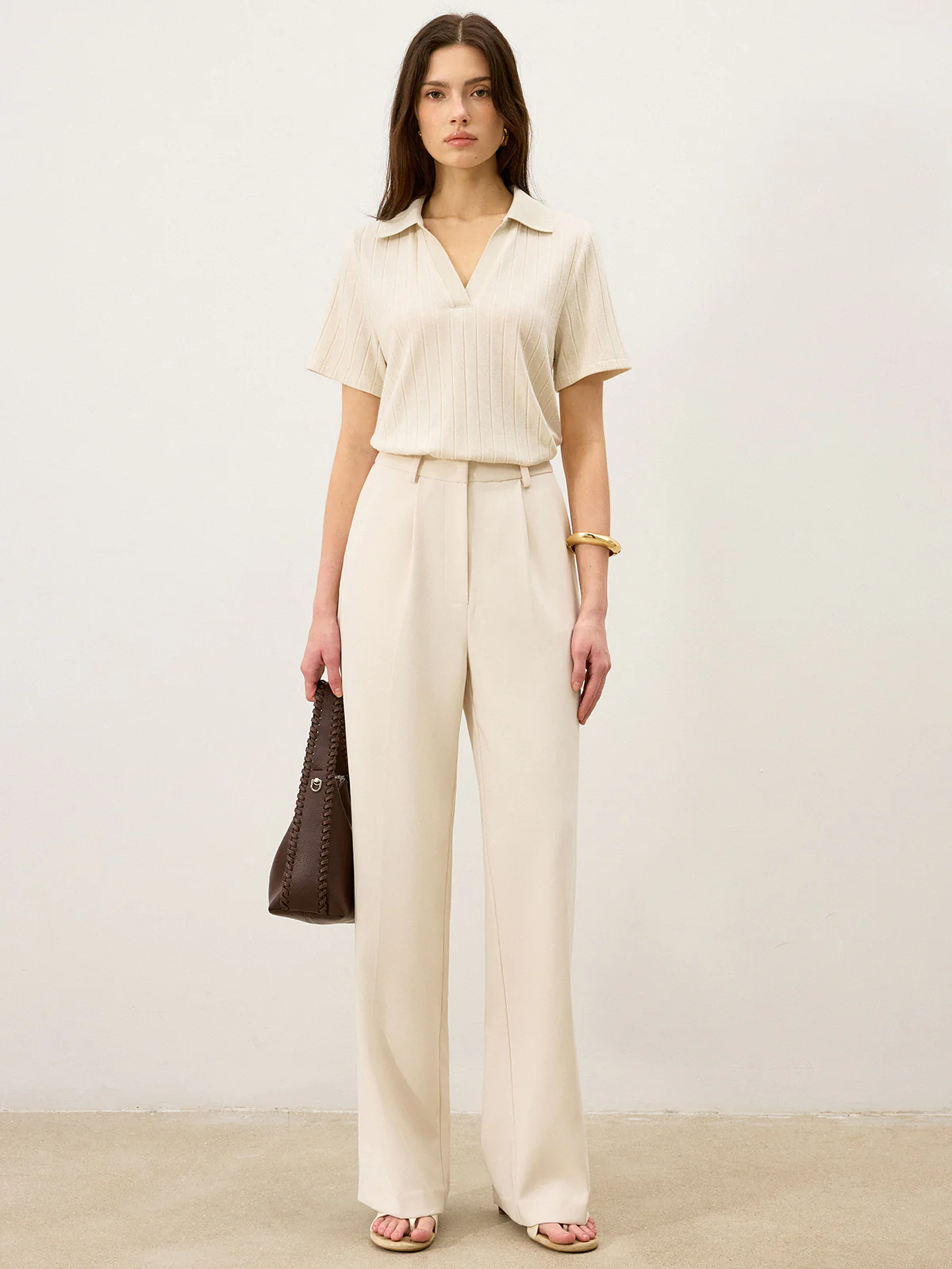 Ribbed Polo-Neck Knit Top - Wholesalesil