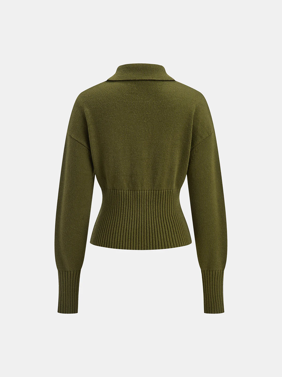 Ribbed Wool Blend Polo Knit Top - Wholesalesil