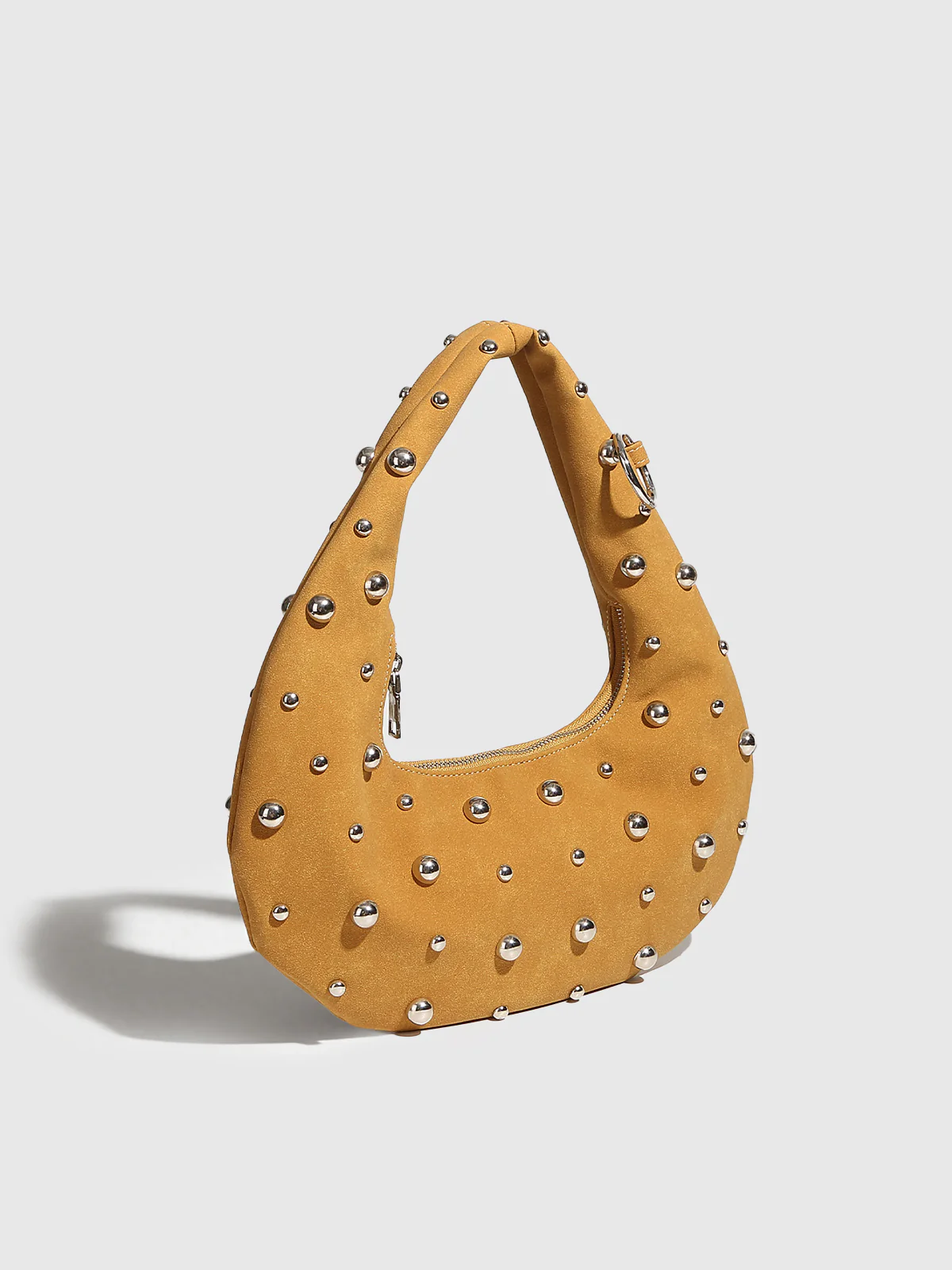 Stud-Embellished Hobo Bag with Zipper Detail - Wholesalesil