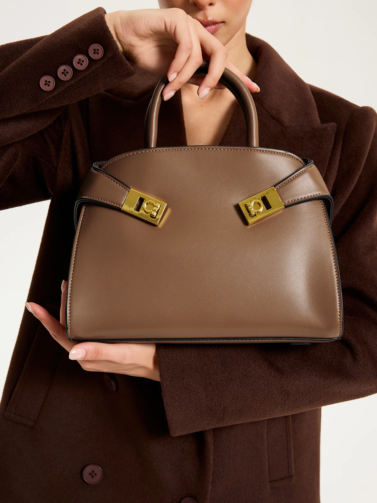 PU Leather Shell Top-Handle Bag - Wholesalesil