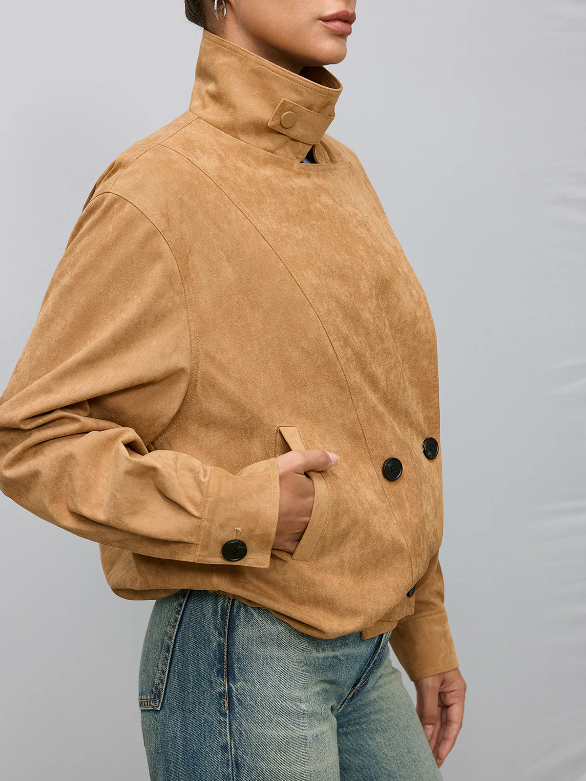 Double-Breasted Suede Effect Trench Coat - Wholesalesil