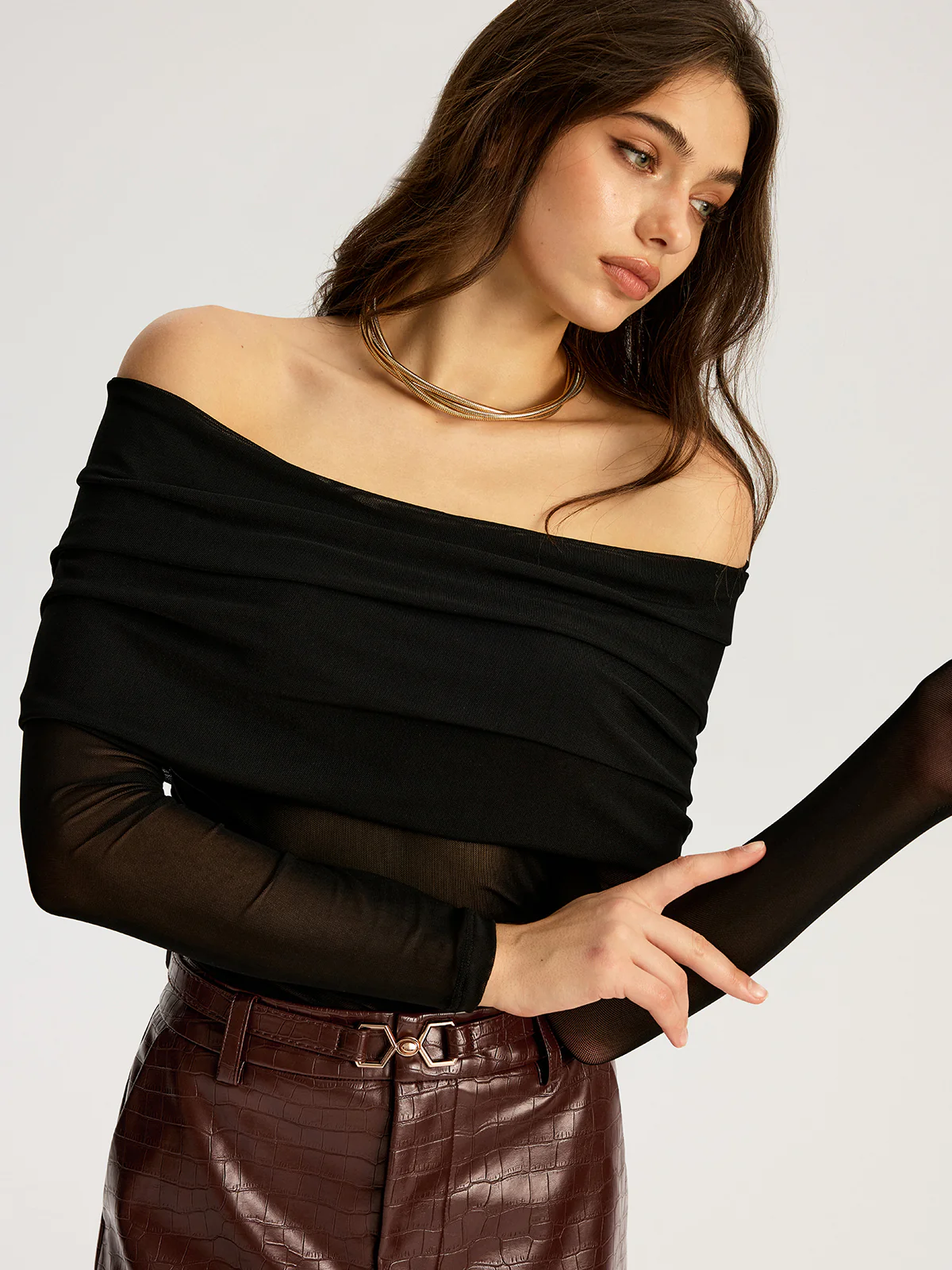 Bra-Free Off-Shoulder Long Sleeve T-Shirt - Wholesalesil