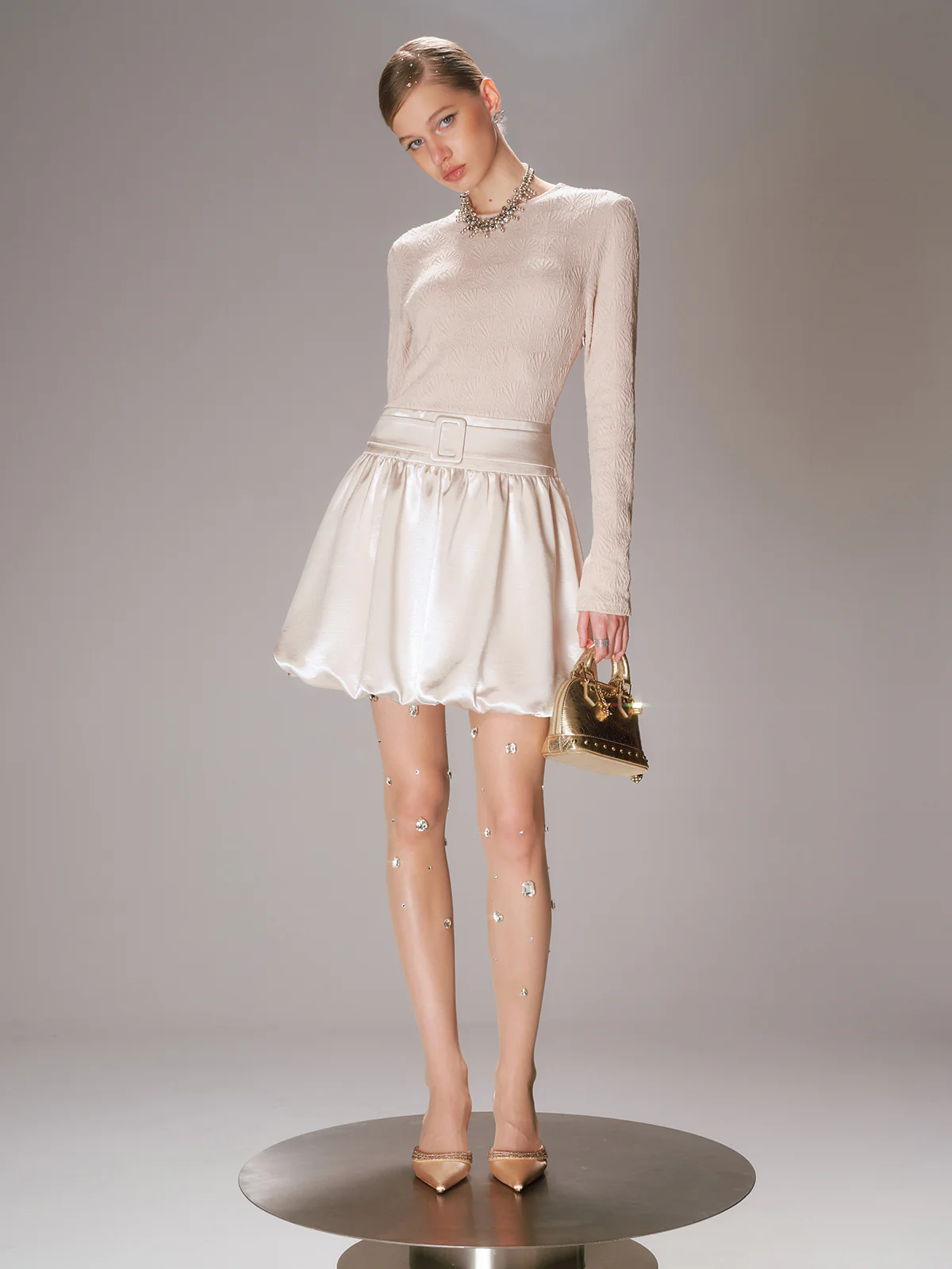 Satin Effect Panel Textured Mini Dress - Wholesalesil