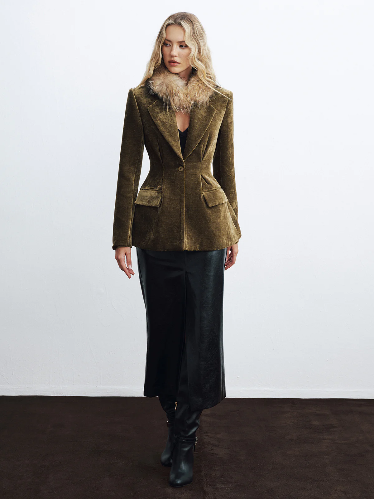 Velvet Single Button Blazer - Wholesalesil