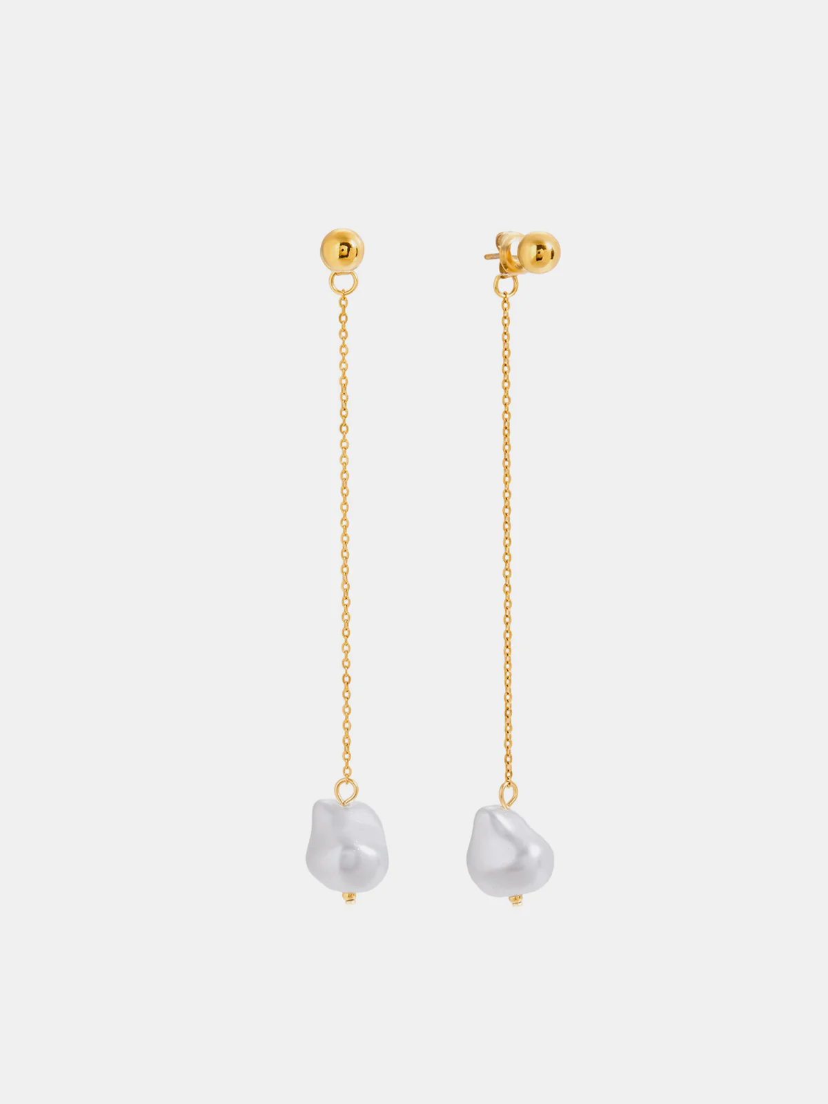 Baroque Pearl Golden Chain Drop Earring - Wholesalesil