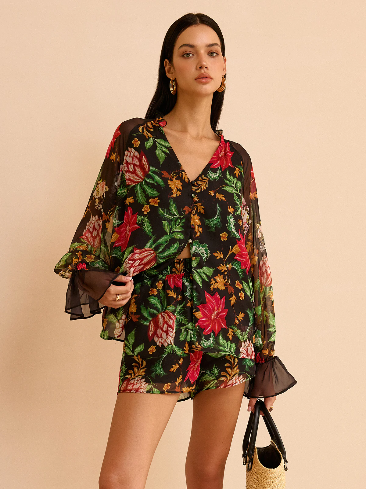 Chiffon Floral Print Blouse - Wholesalesil