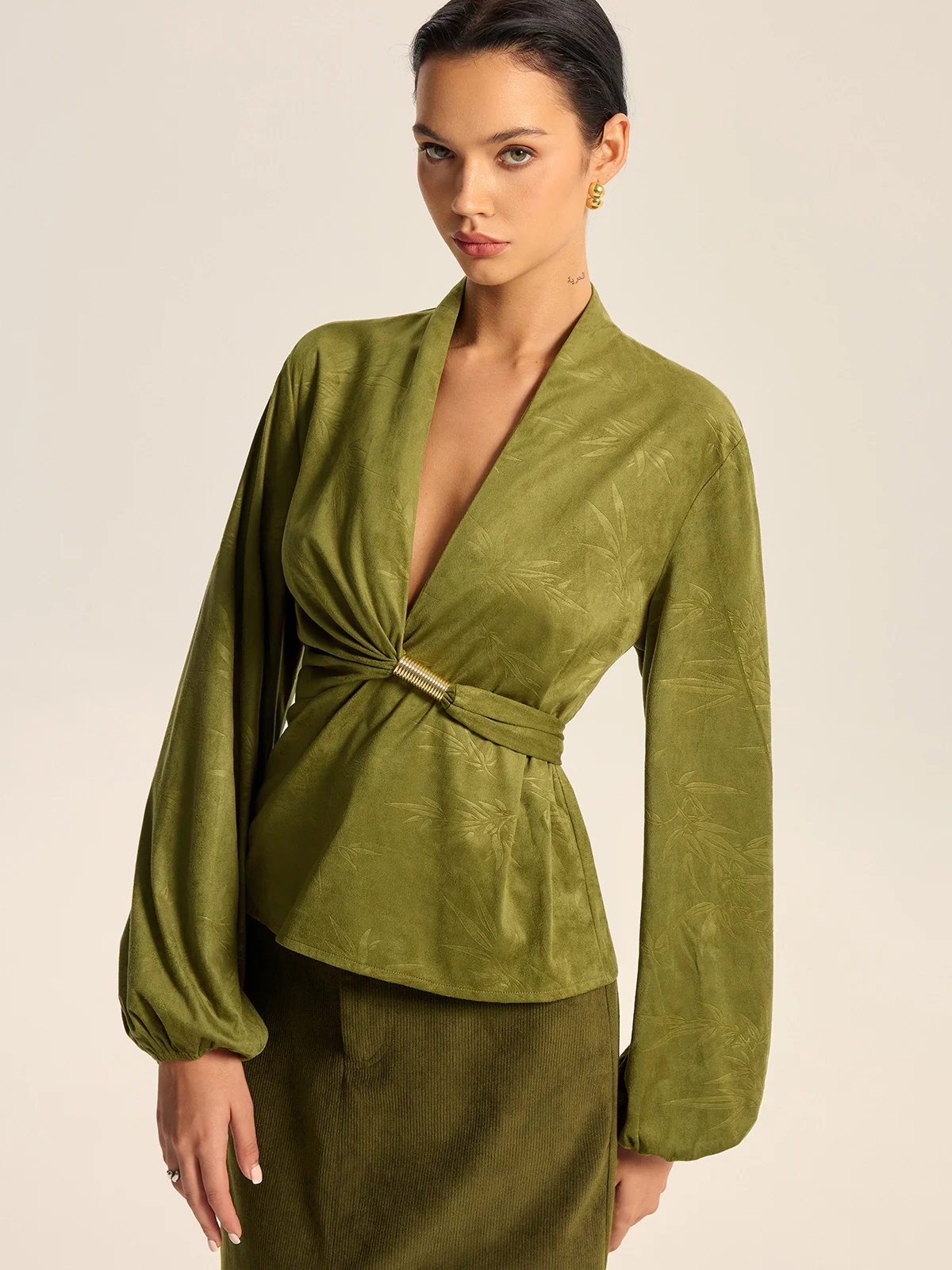 Textured Embossed Belted Wrap Top - Wholesalesil