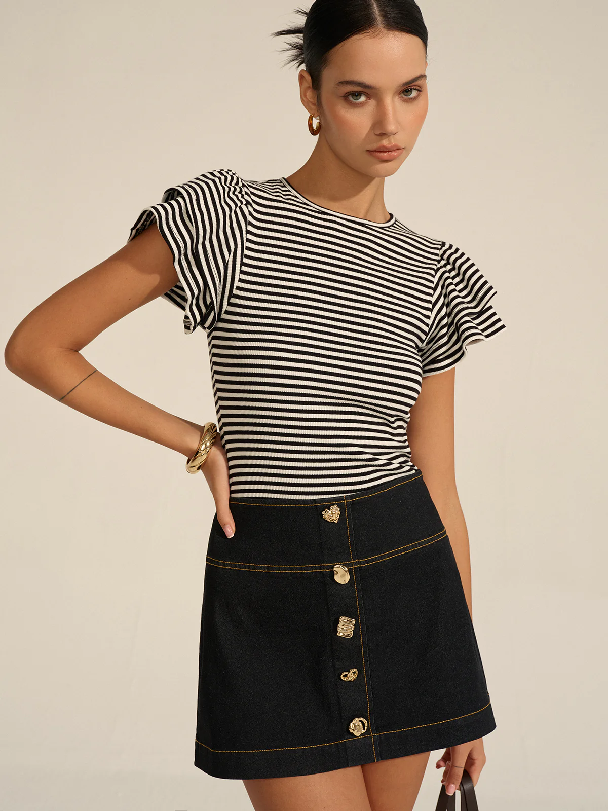 Metal Decor Denim Mini Skirt - Wholesalesil