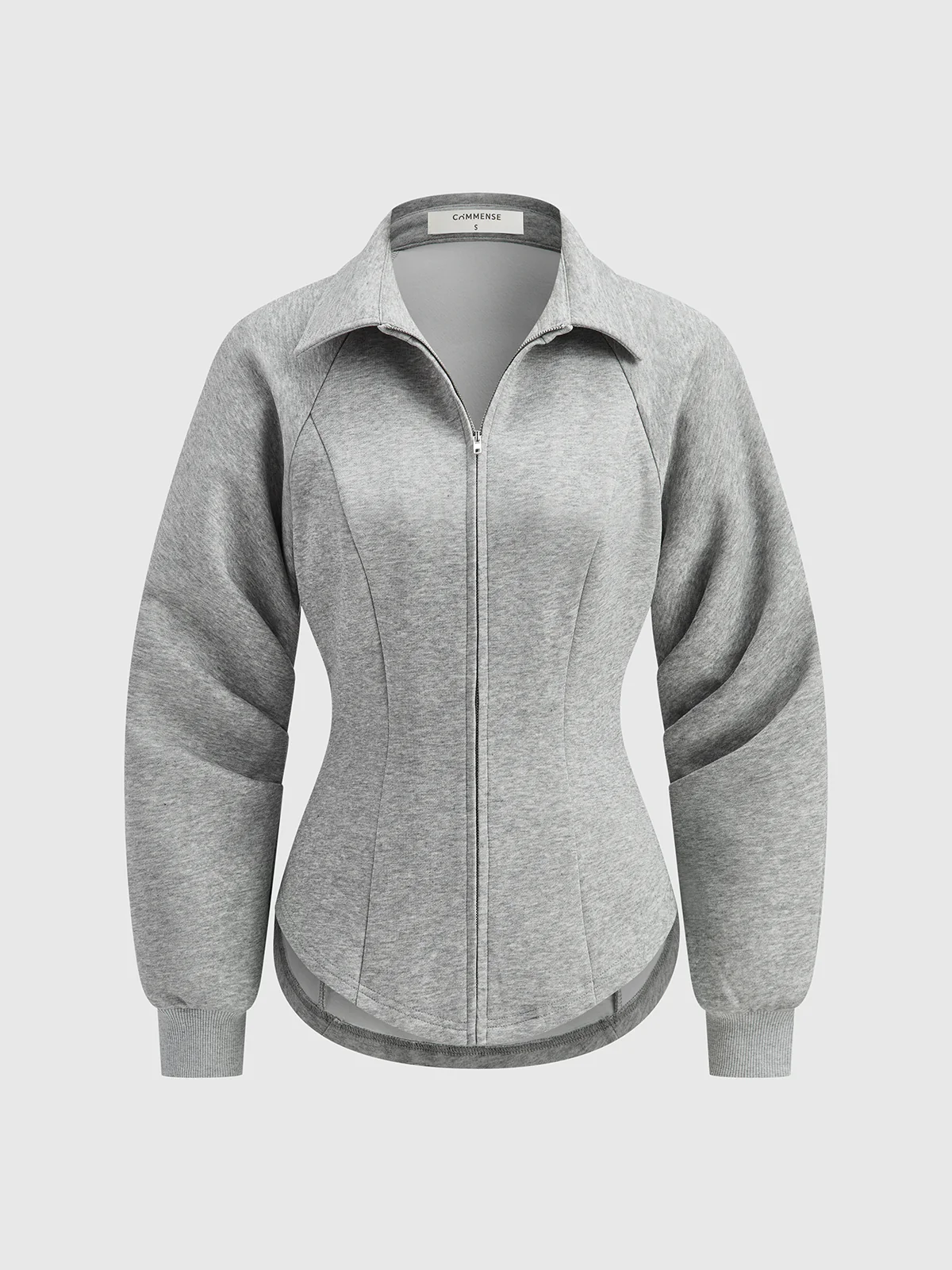 Collared Tailored Zip-Up Sweatshirt Jacket - Wholesalesil